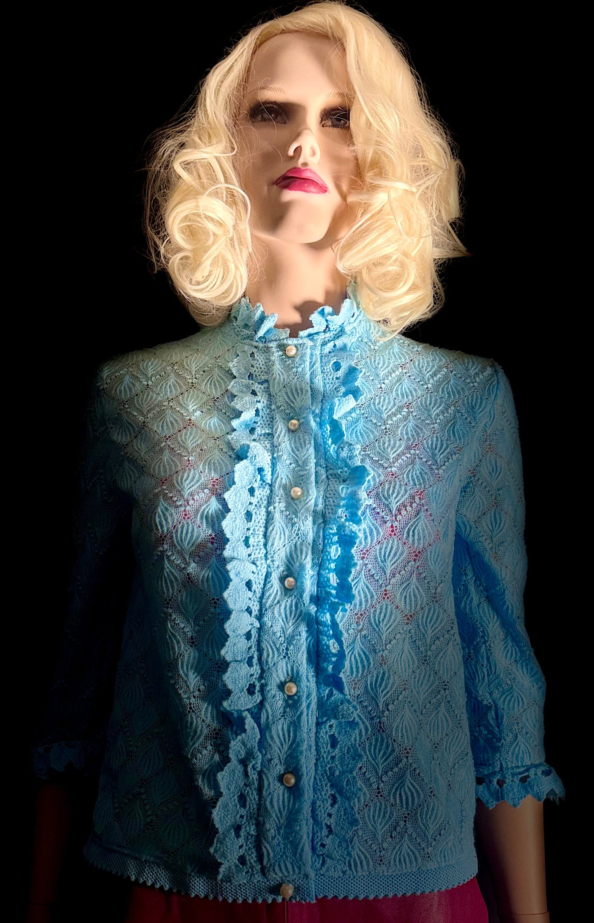 1960s Powder-Blue Textured Knit Cardigan - Mint Condition