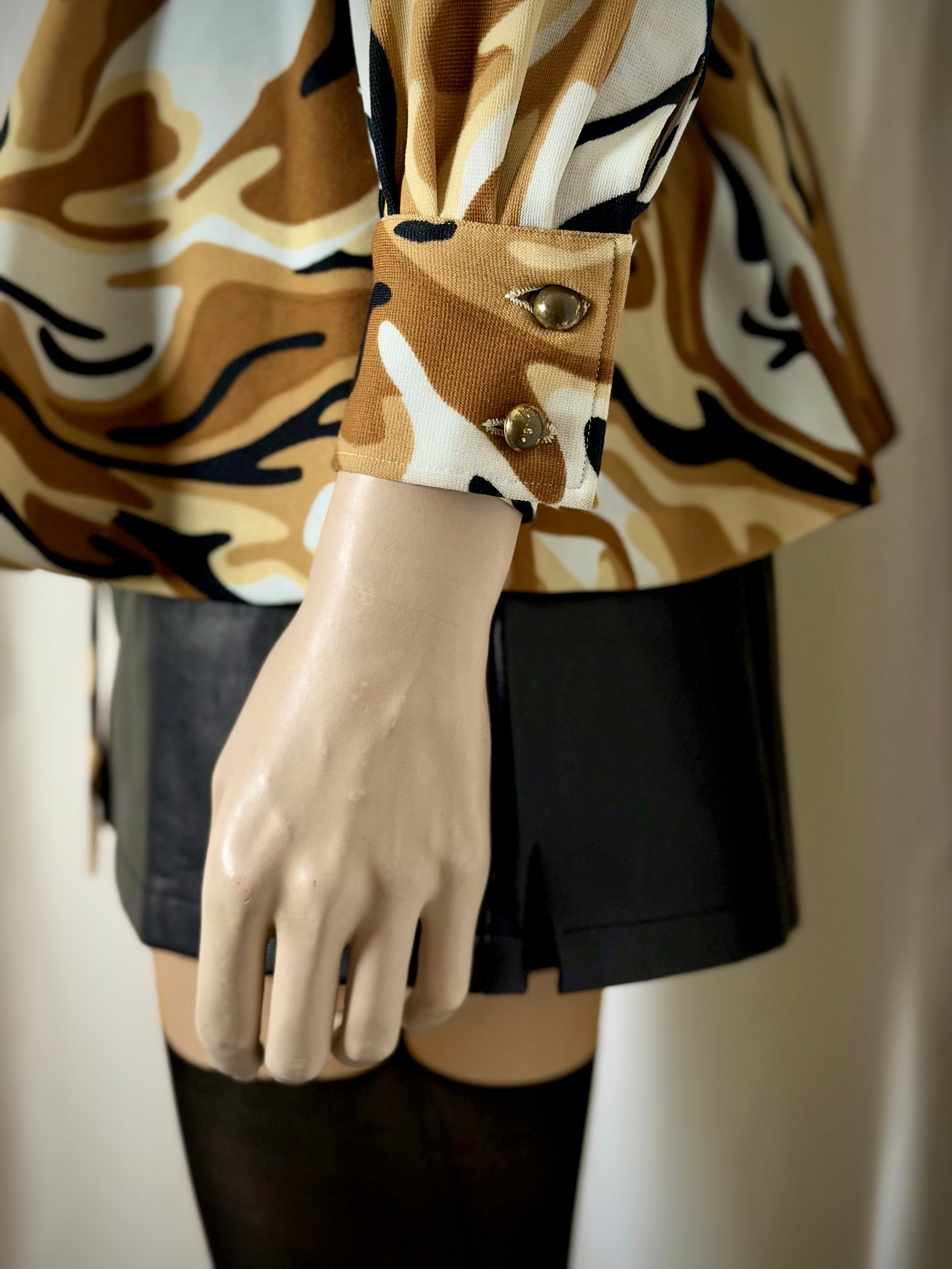 1970s Abstract Camouflage Peplum Top