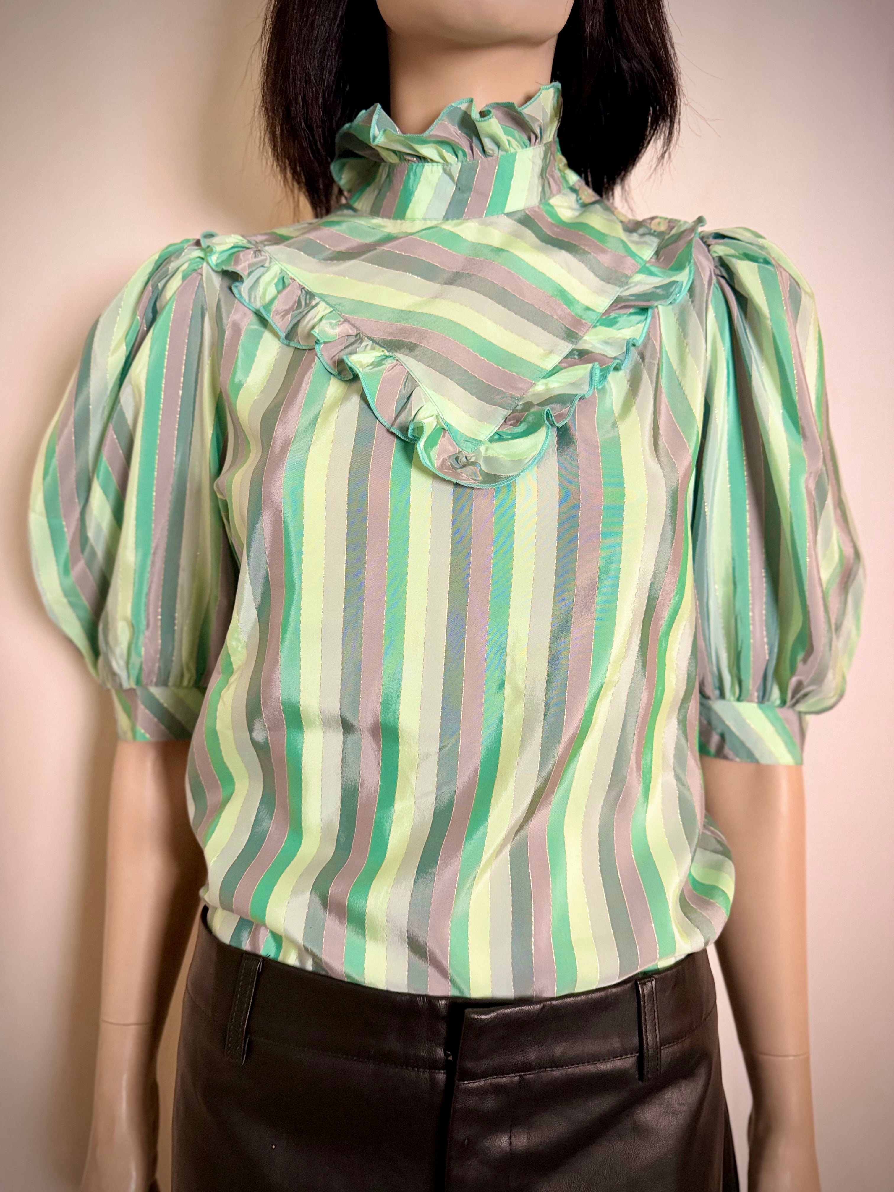 1980s Metallic Stripe Victoriana Blouse