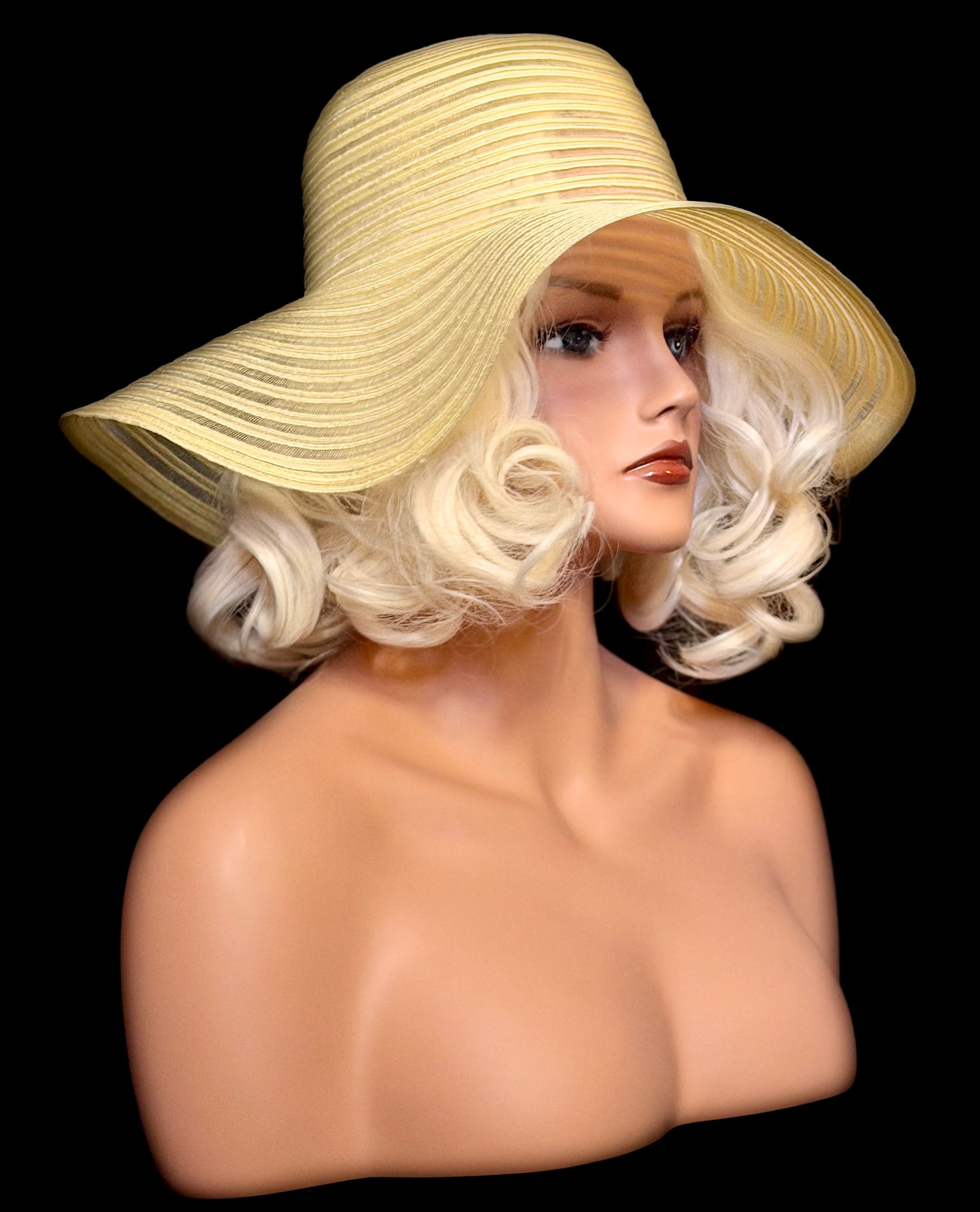 Late 1960s / Early 1970s Sheer Straw Wide-Brim Hat with Underlay