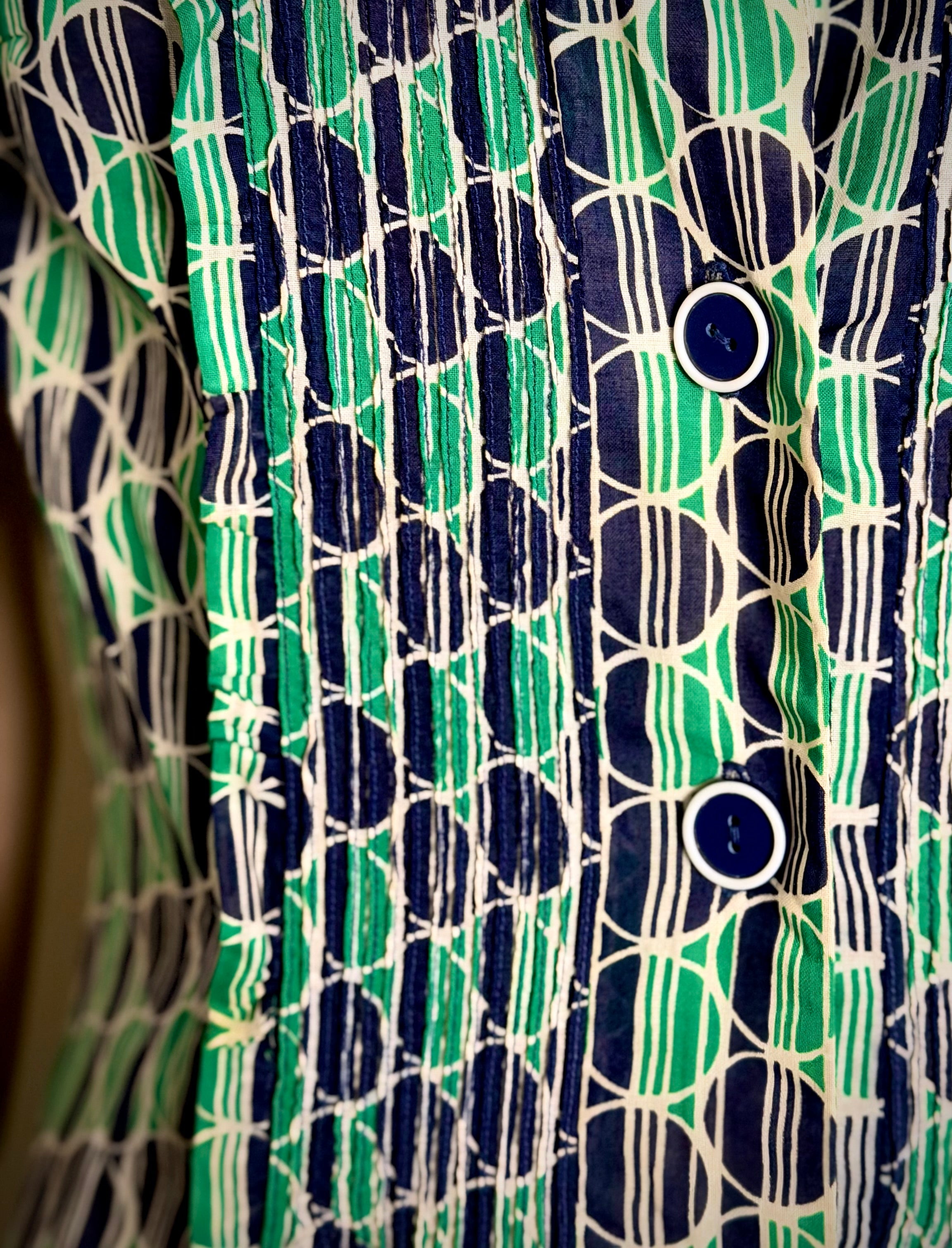 1960s Fifth Avenue Frock Geometric Print Cotton Day Dress