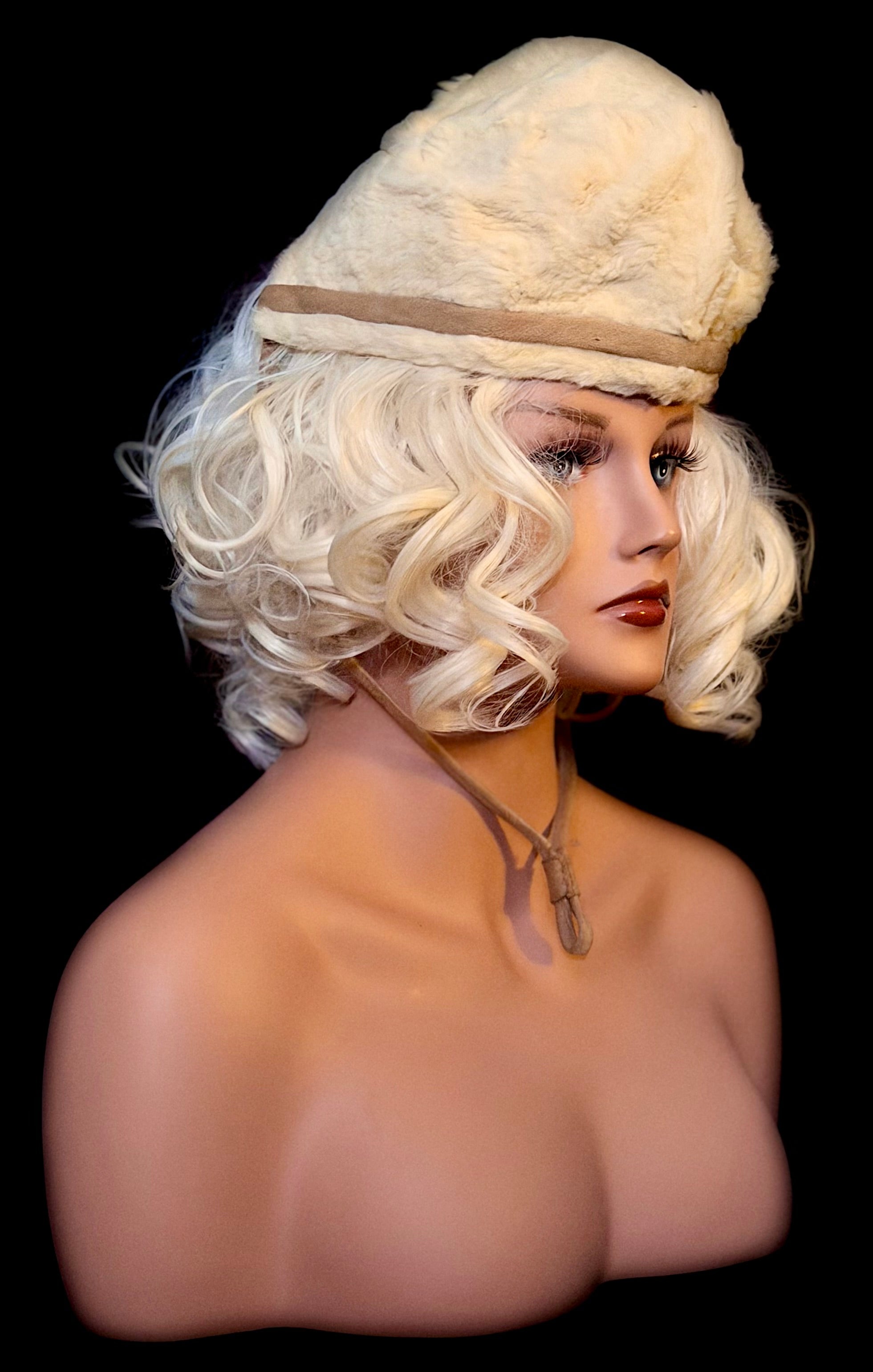 1930s-1940s Shearling Aviator Hat with Leather Ties