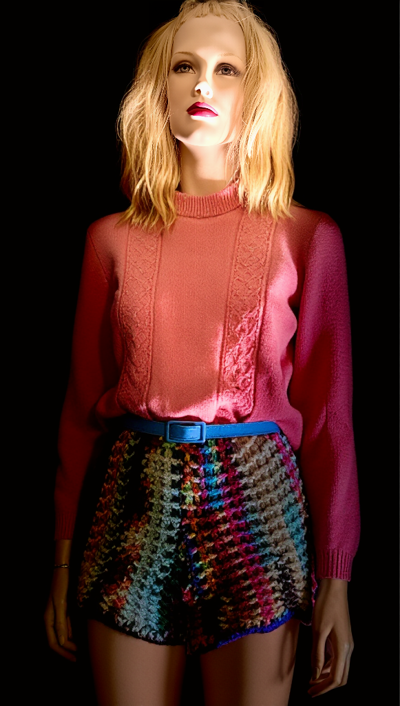 Vintage Hand-Crocheted Shorts - Late 60s to Early 70s Multicolour Knit