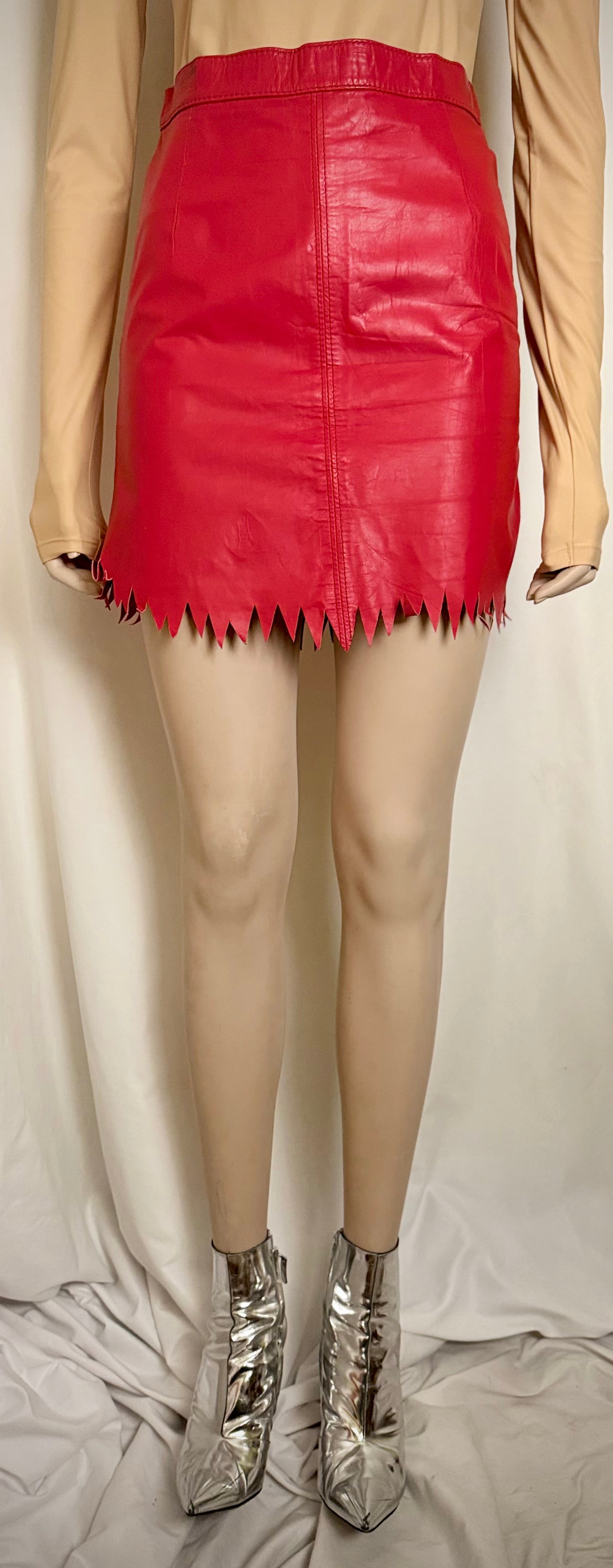 1980s Toff London Red Leather
Jagged Hem Mini Skirt