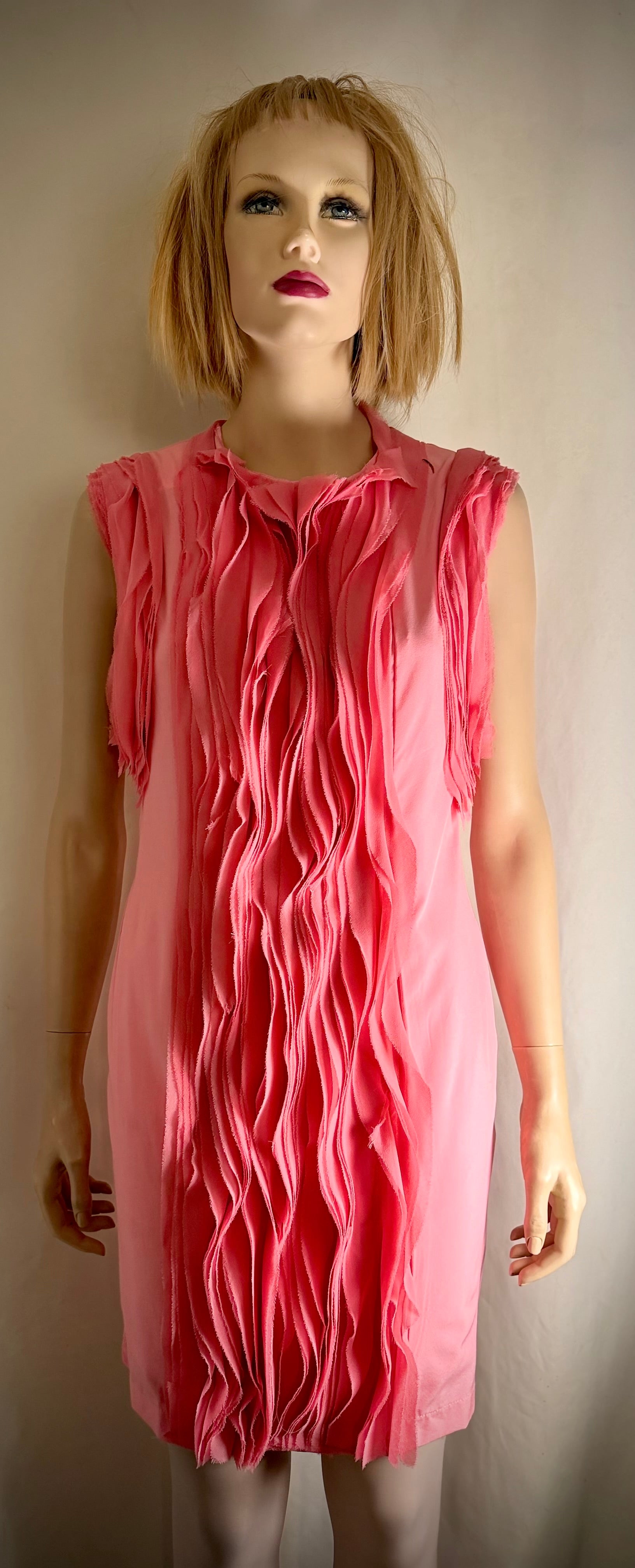 Late 80s / Early 90s Textured Pink Sleeveless Dress - Sculptural Surface Detail