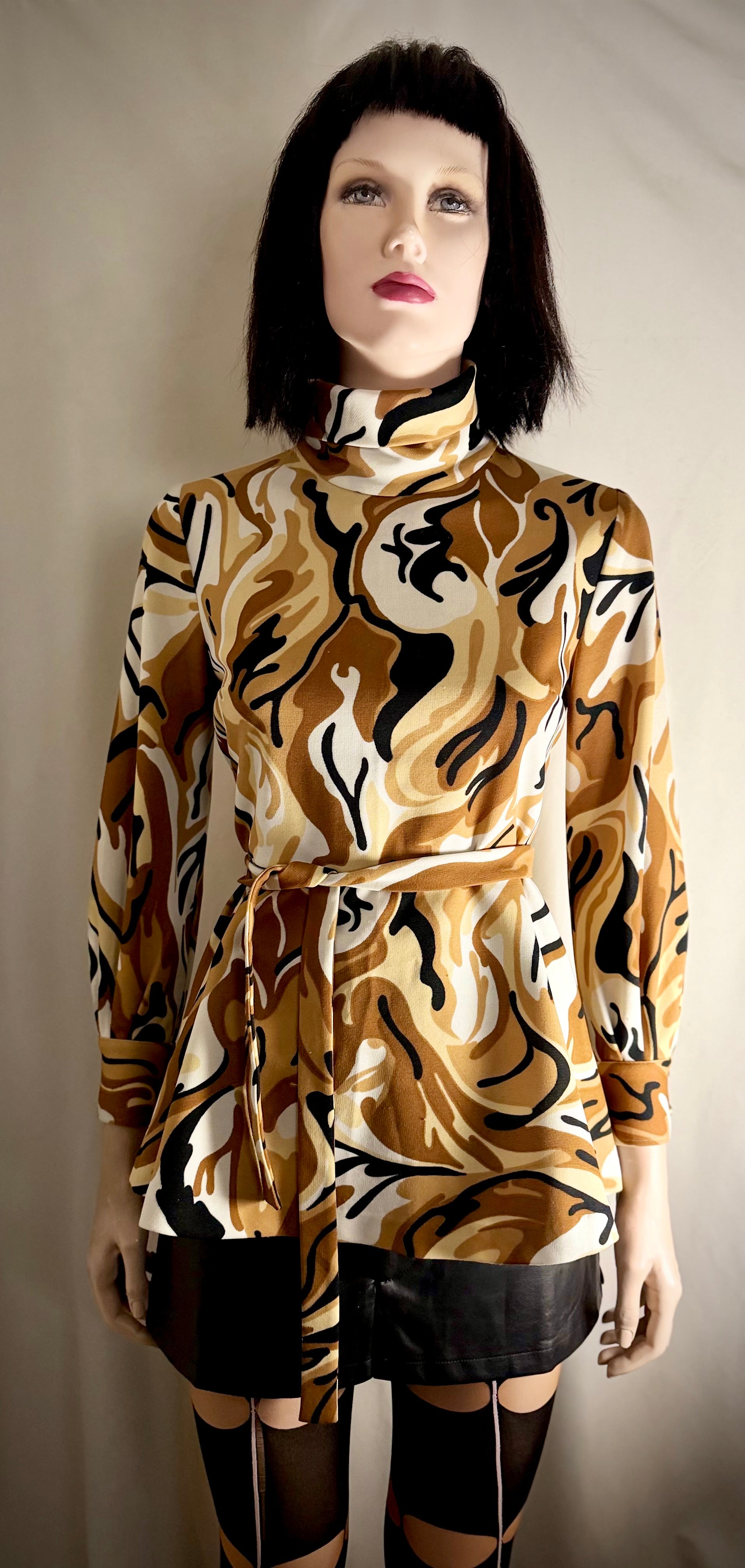 1970s Abstract Camouflage Peplum Top