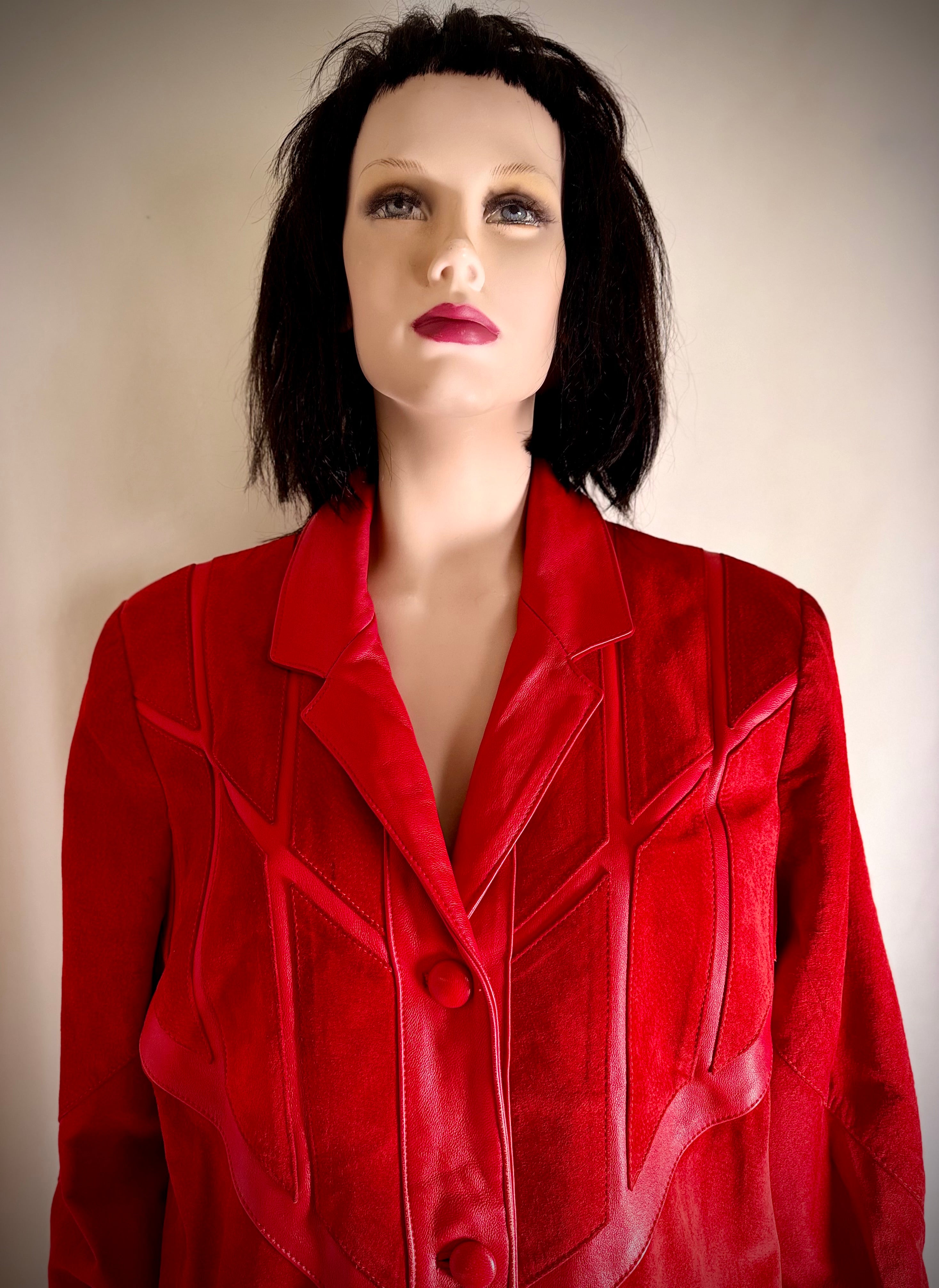 Vintage Late 80s/Early 90s Red Sheepskin Suede and Leather Panelled Jacket