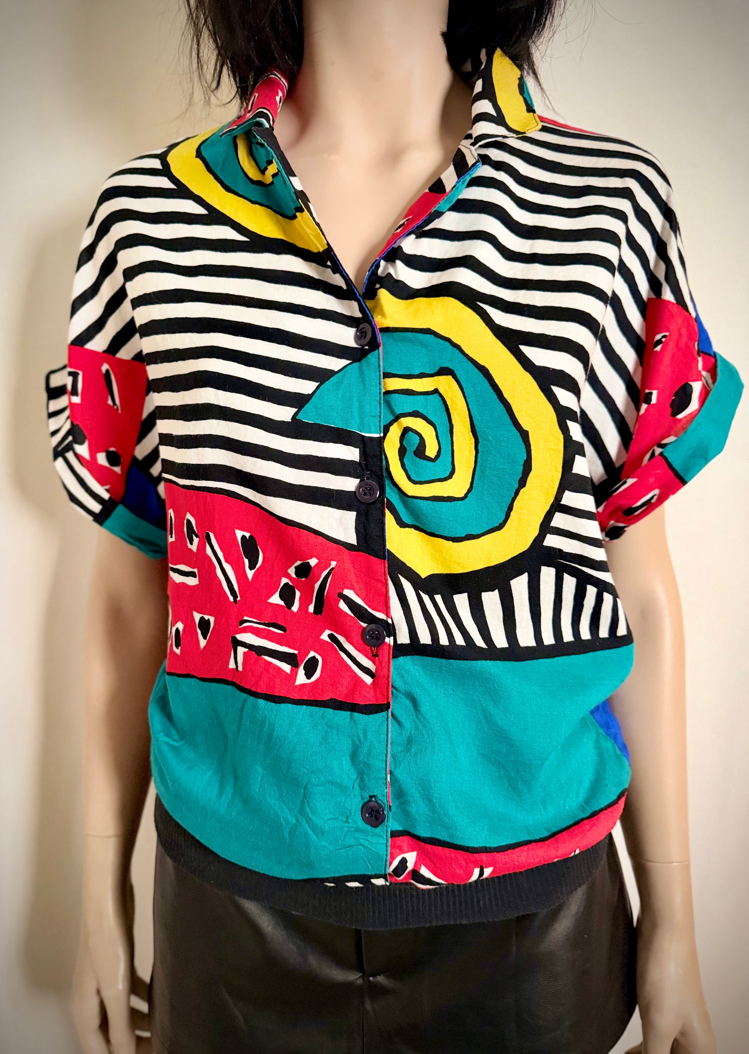 1980s Graphic Print Button Front Shirt