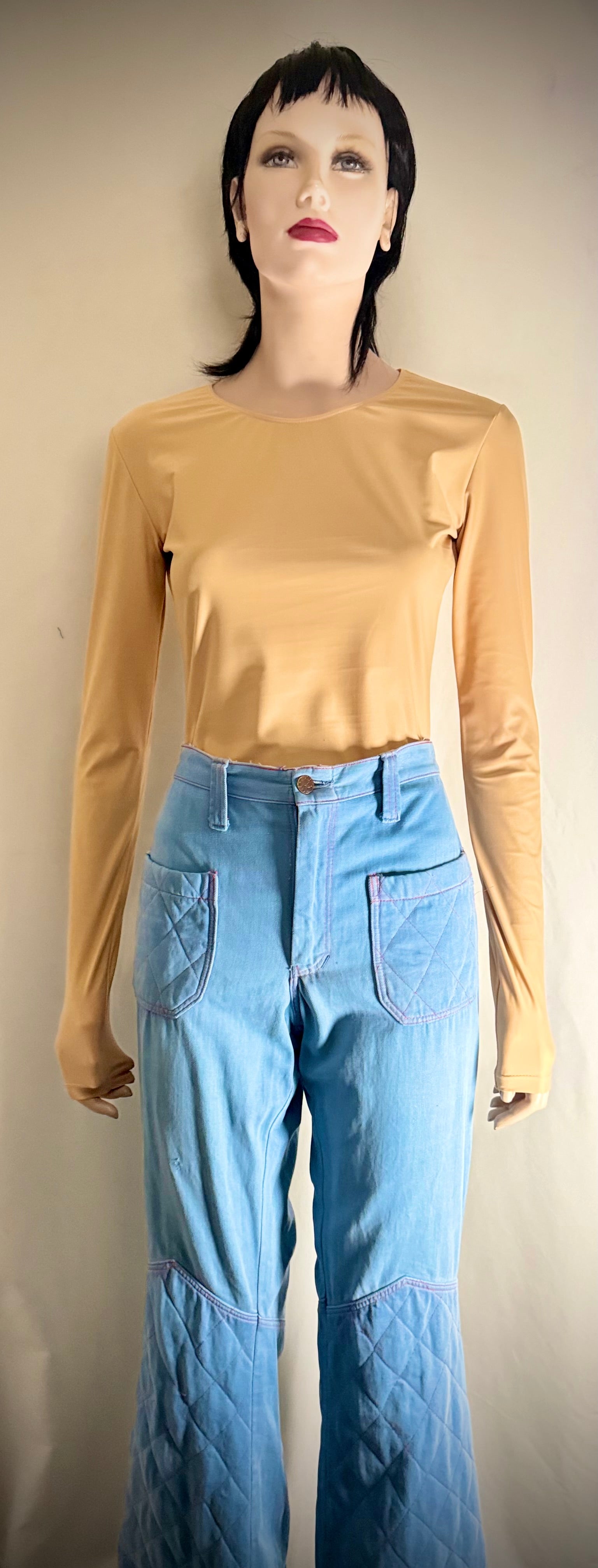 Vintage 70s Keyman Quilted Flares - Light Blue Denim