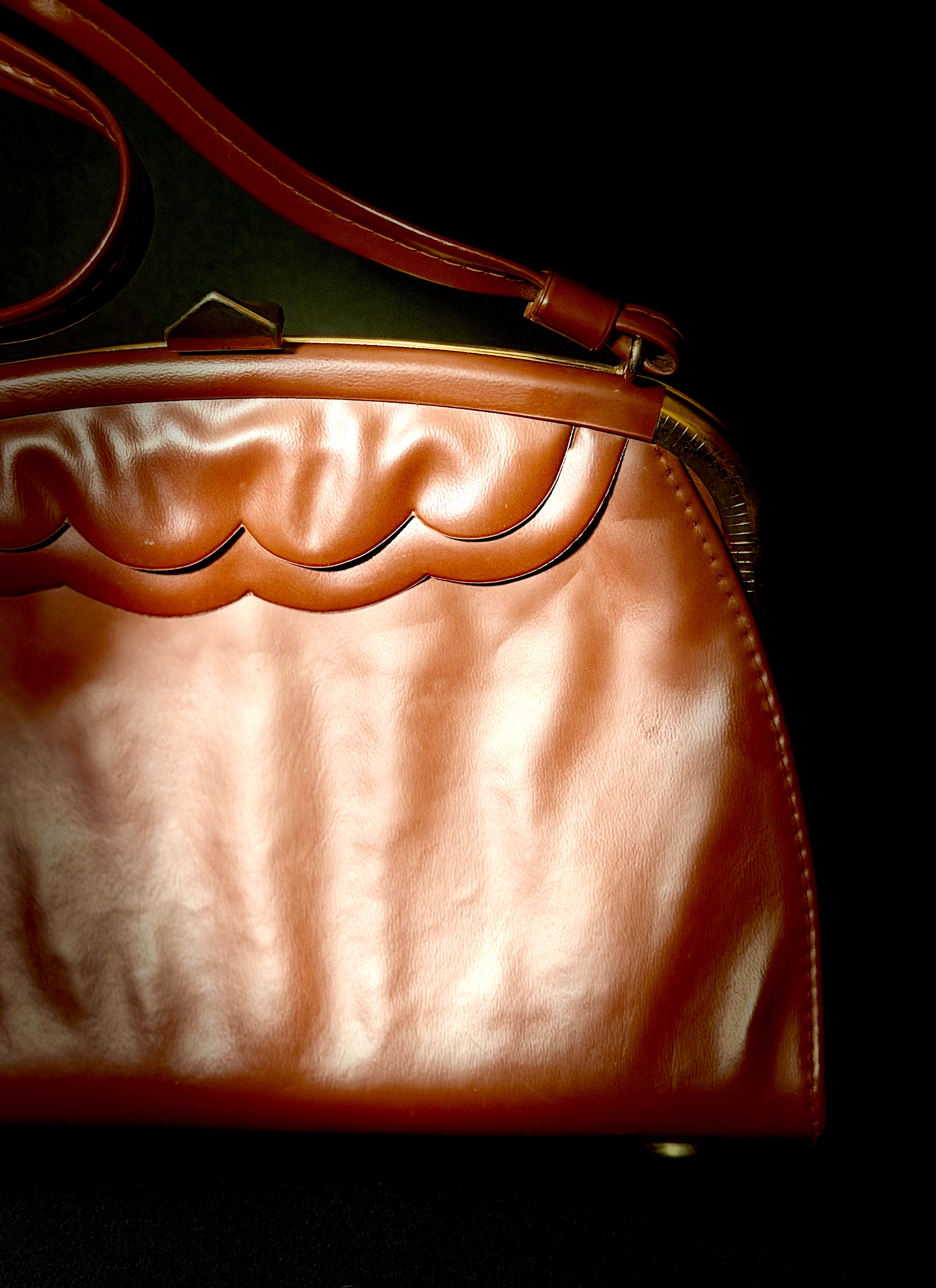 Late 1950s Sculptural Frame Bag with Scalloped Detail and Original Contents (Dijene Antacid, Ephemera)