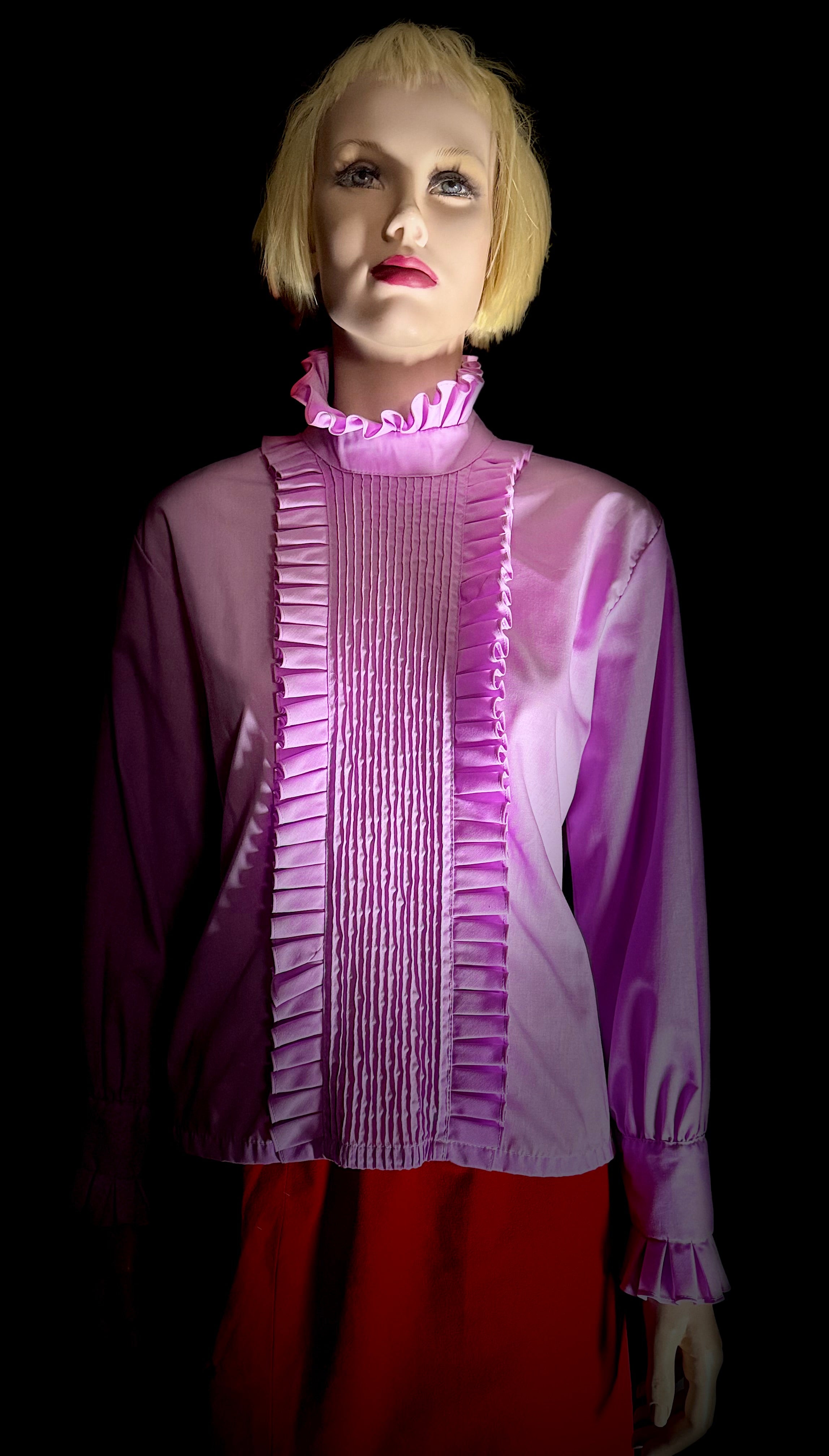 1960s Lavender Victorian Ruffle Blouse – Back Button Detail