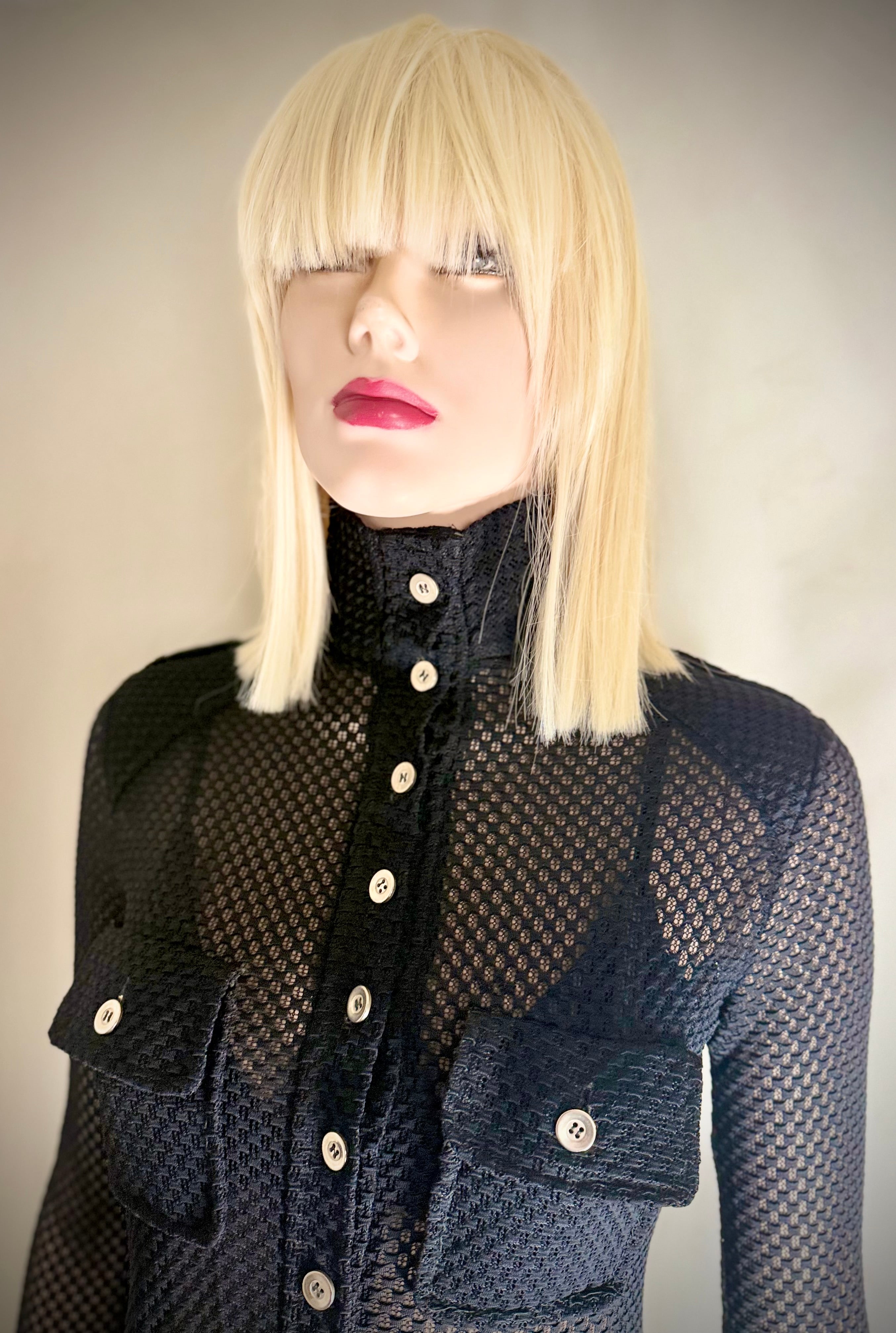 1970s Black Lace Mesh Jumpsuit With Military Details
