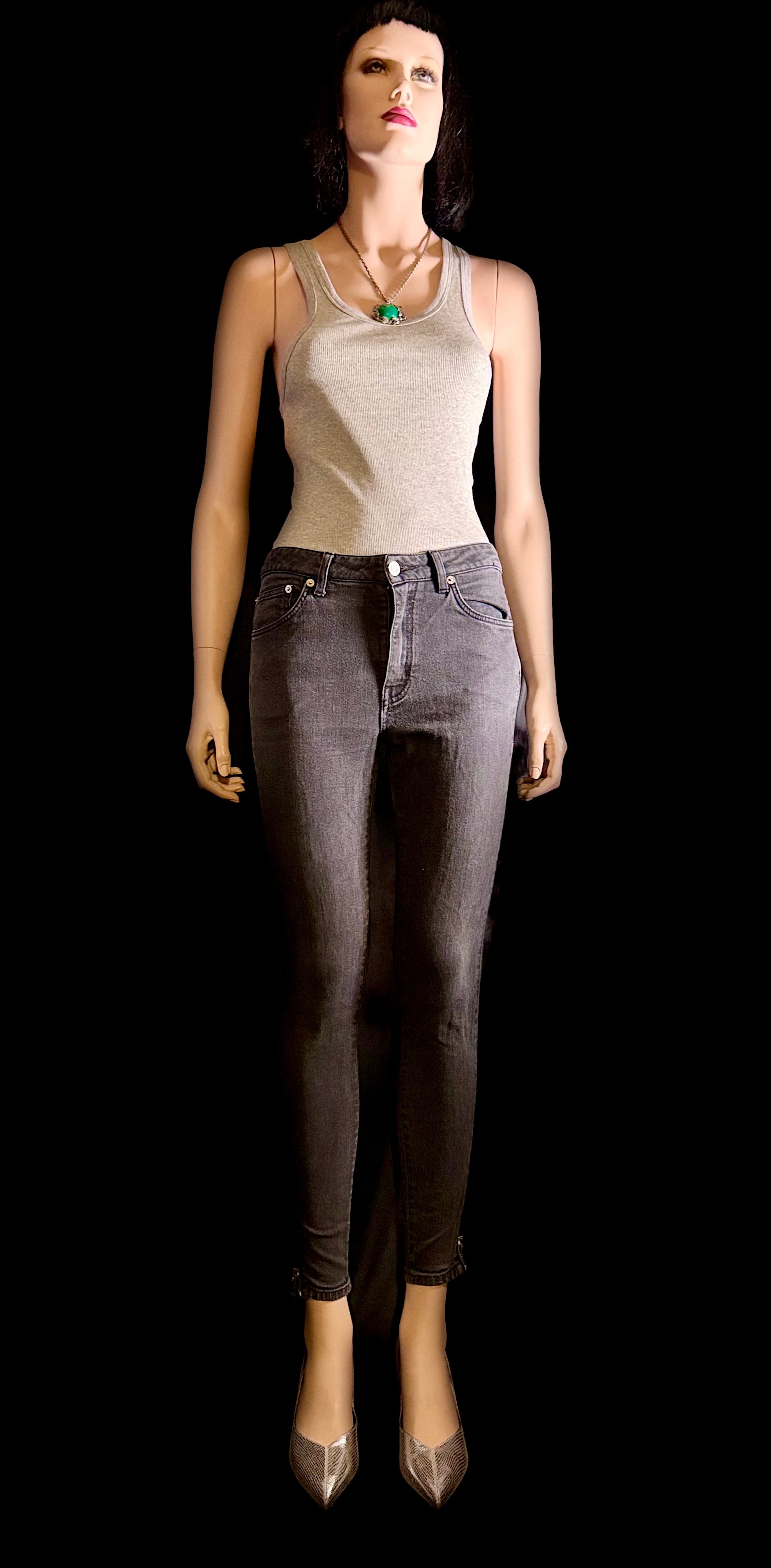 Saint Laurent Paris Leg Zip Skinny Jeans - Aged Black Denim