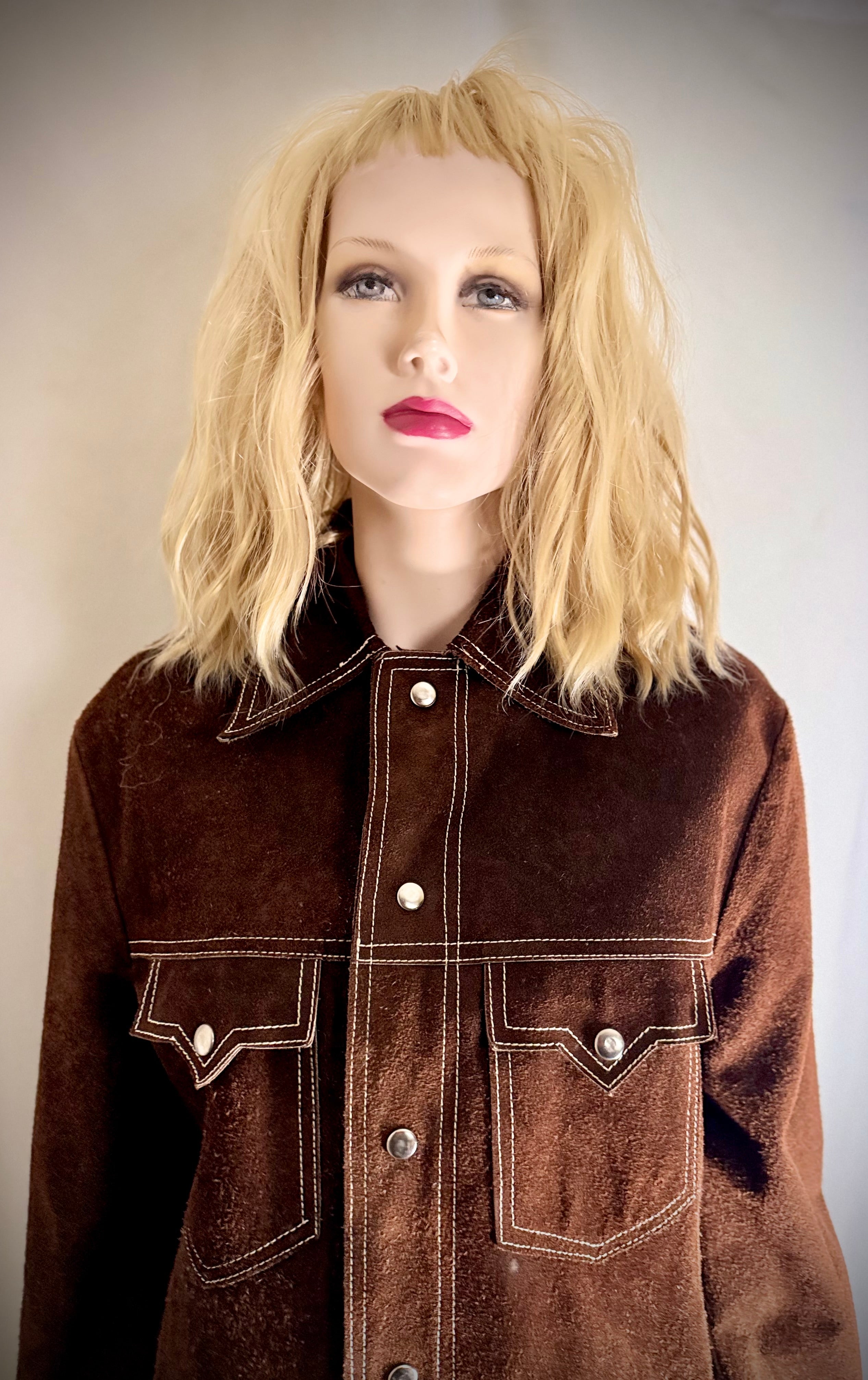 Exceptional Vintage 70s Mexican Suede Western Jacket with Scenic Bird Lining