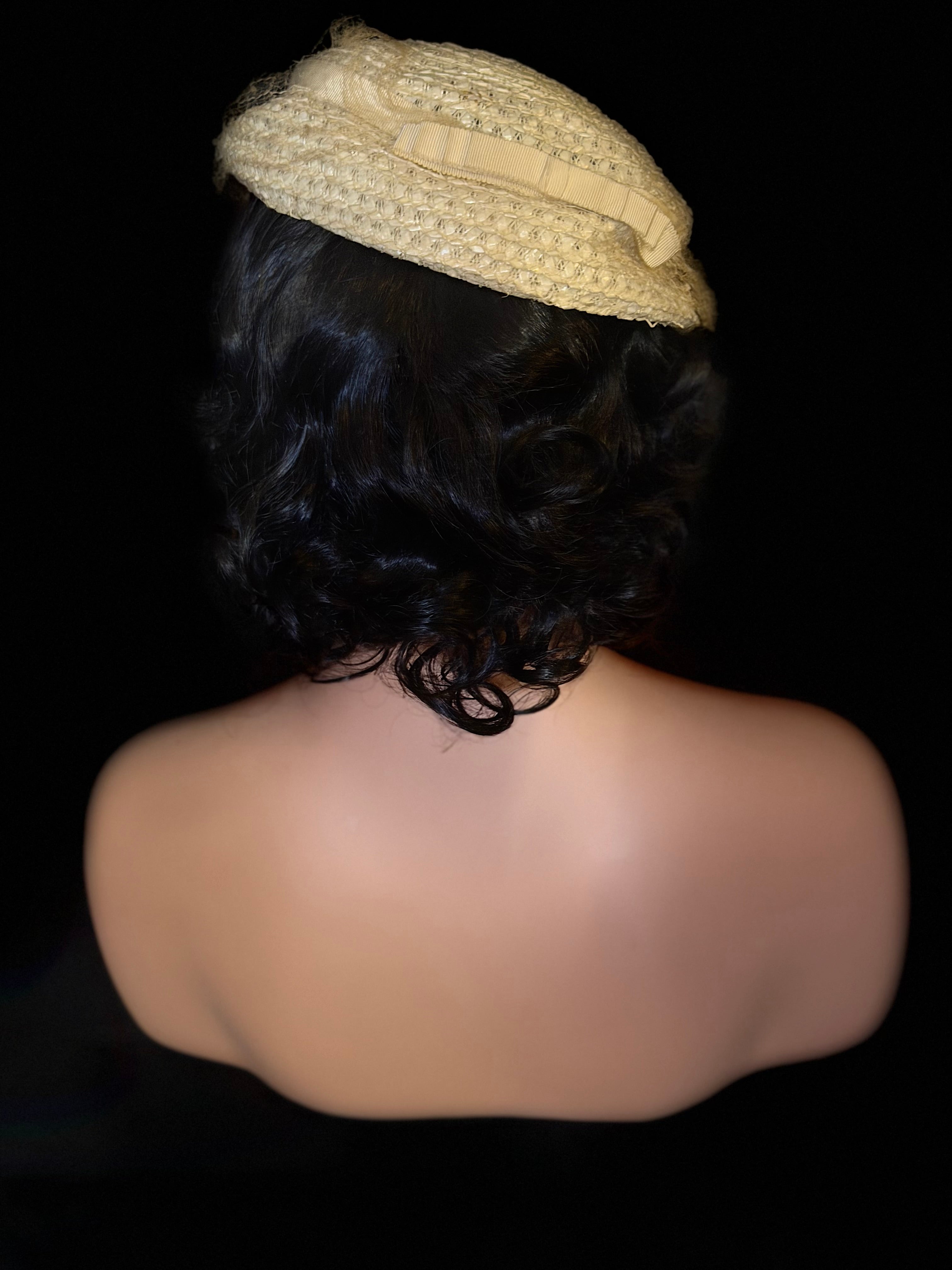 Early 1940s Hand-Made Straw Hat with Veil Unlabelled - Attributed to an Australian Milliner