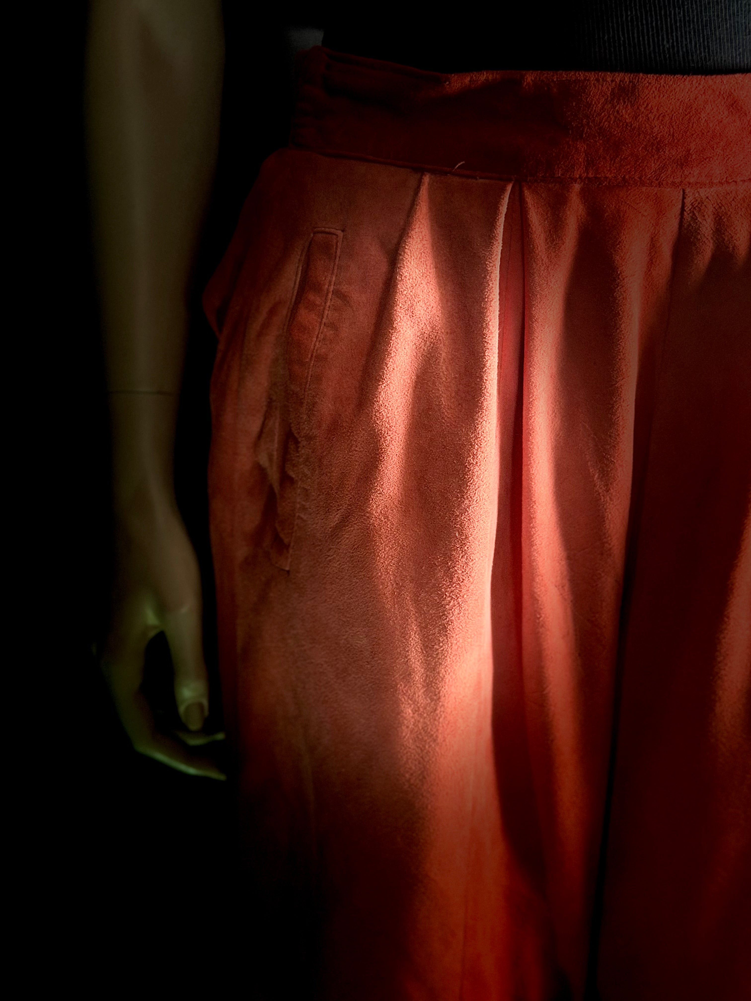 Vintage Suede Wide-Leg Shorts - Peach-Rust Tone, Fully Lined