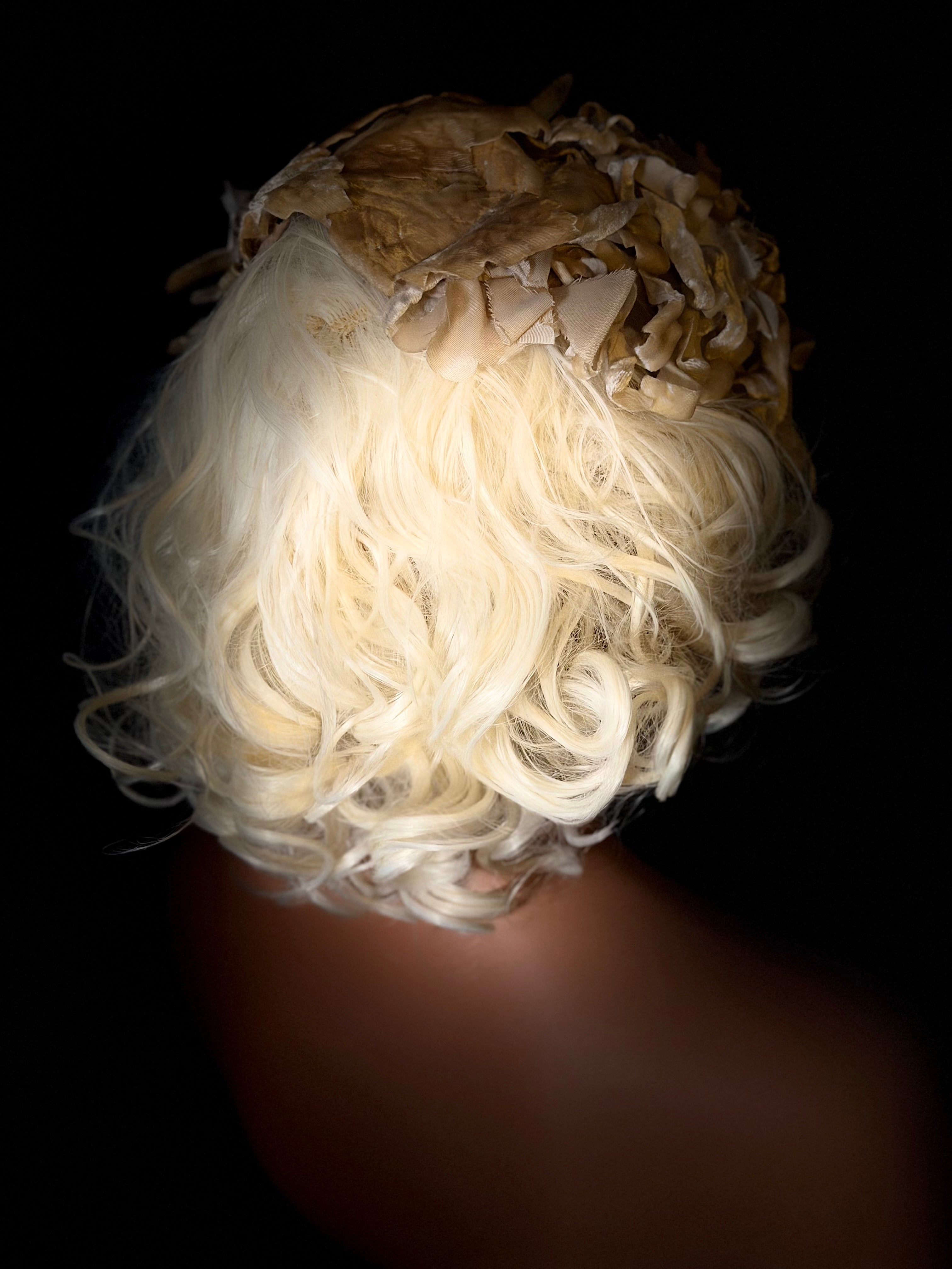 1950s Cream Velvet Leaf & Ribbon Sculptural Hat