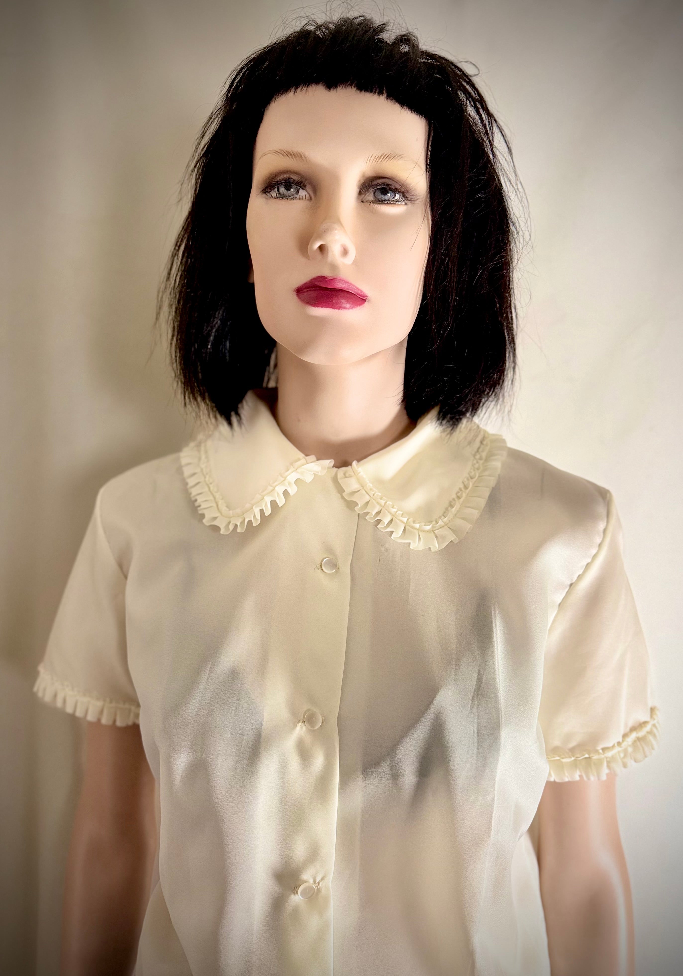 1960s Sheer Ivory Ruffled Blouse