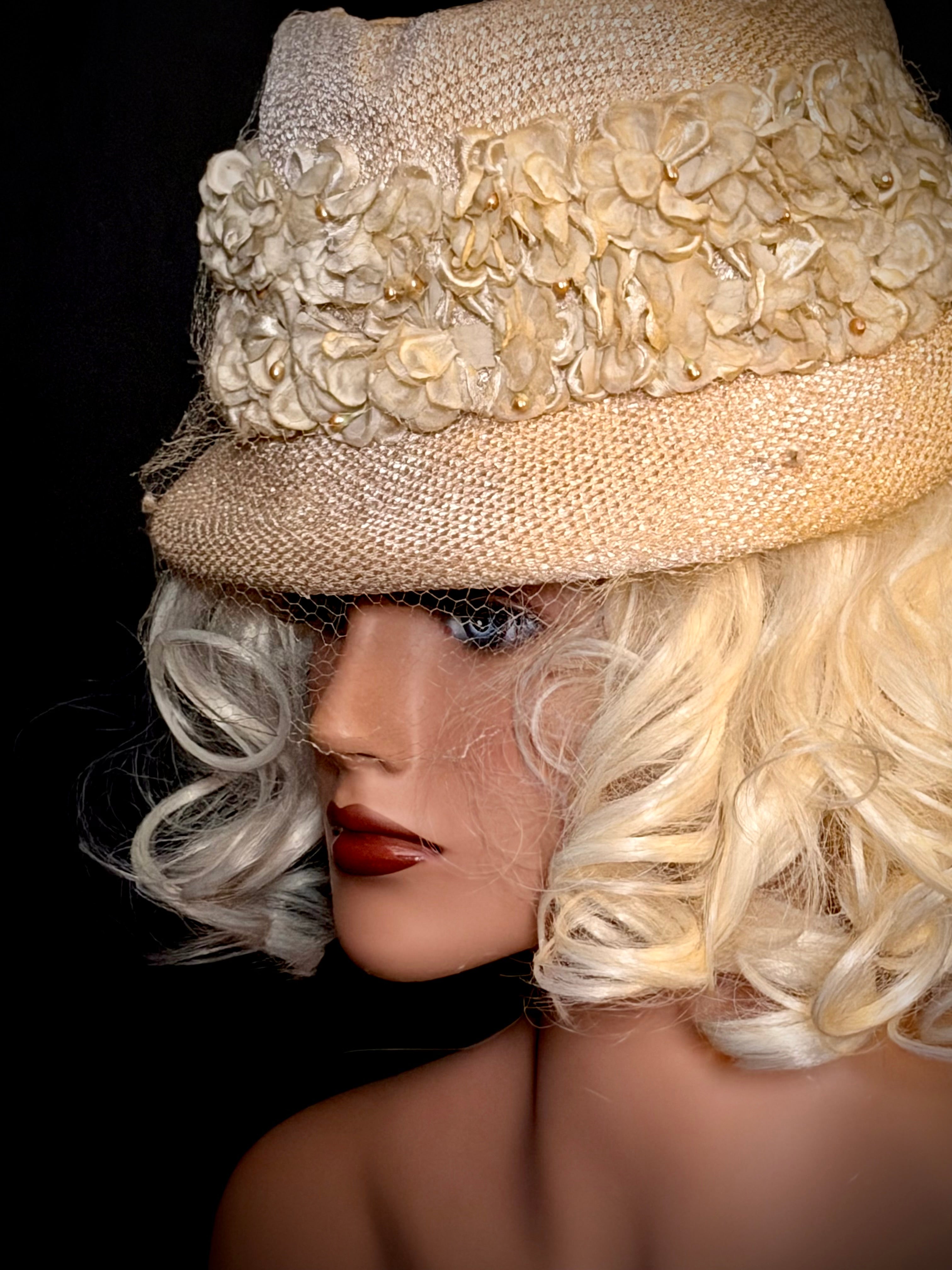 Floral Hat - 1950s Net & Bloom Trim