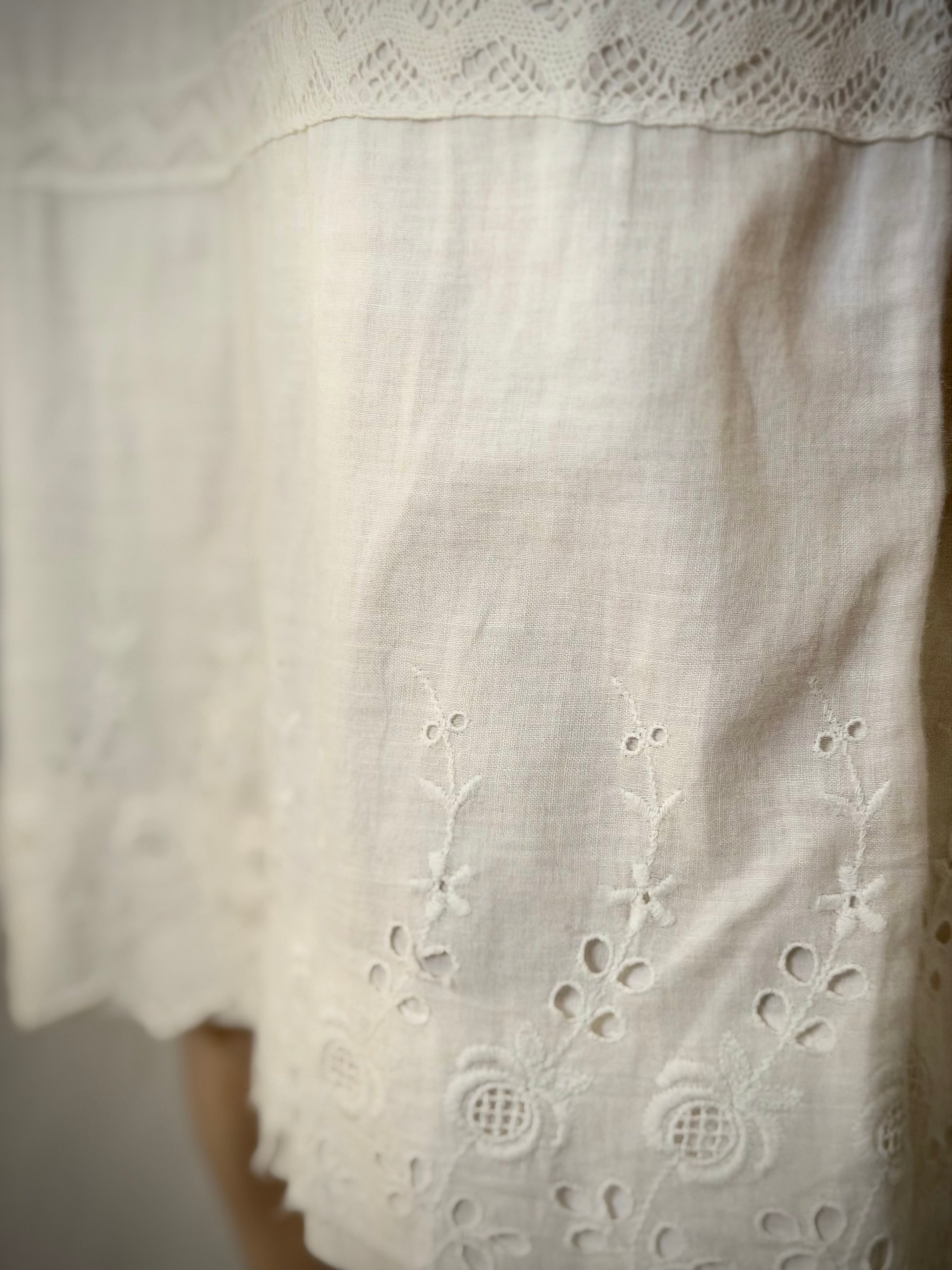 Late 1930s Hand-Made Cotton Slip - Utility Era Eyelet Trim Petticoat