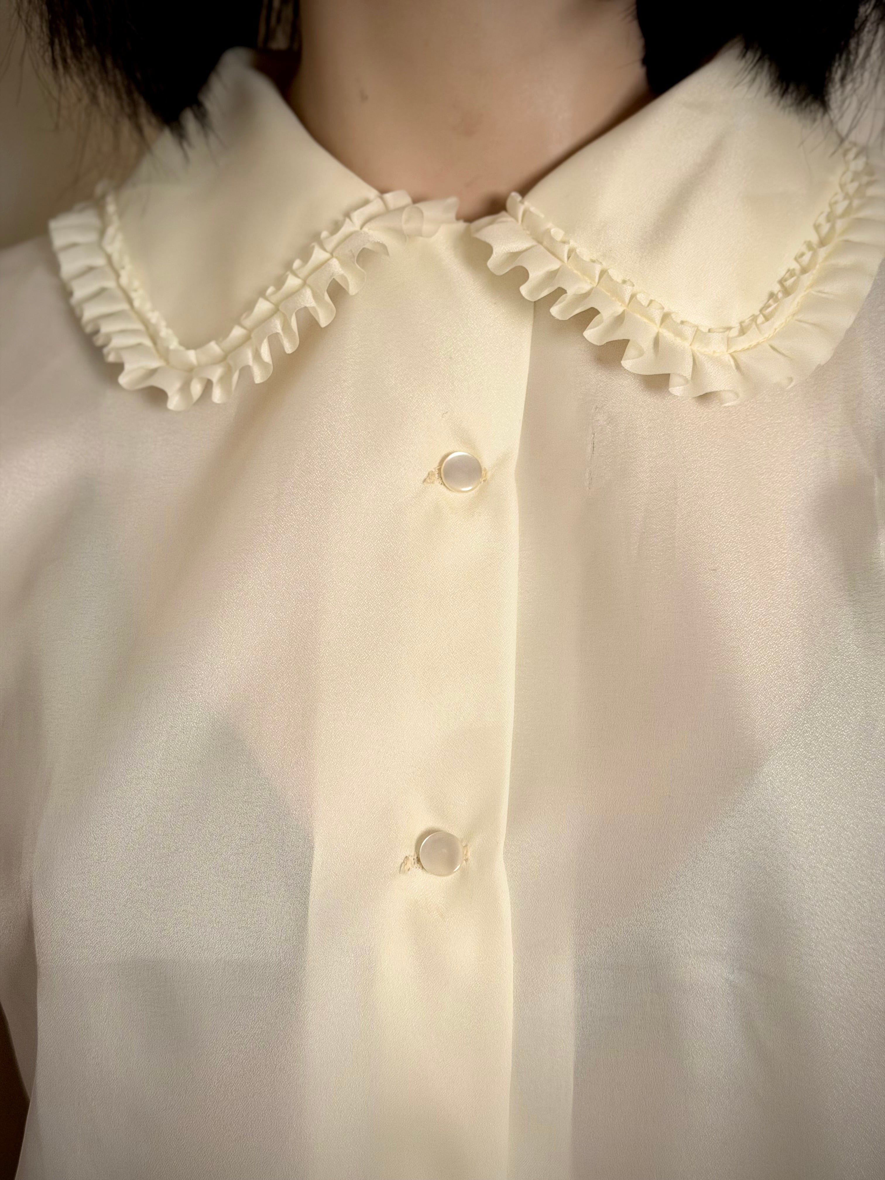 1960s Sheer Ivory Ruffled Blouse
