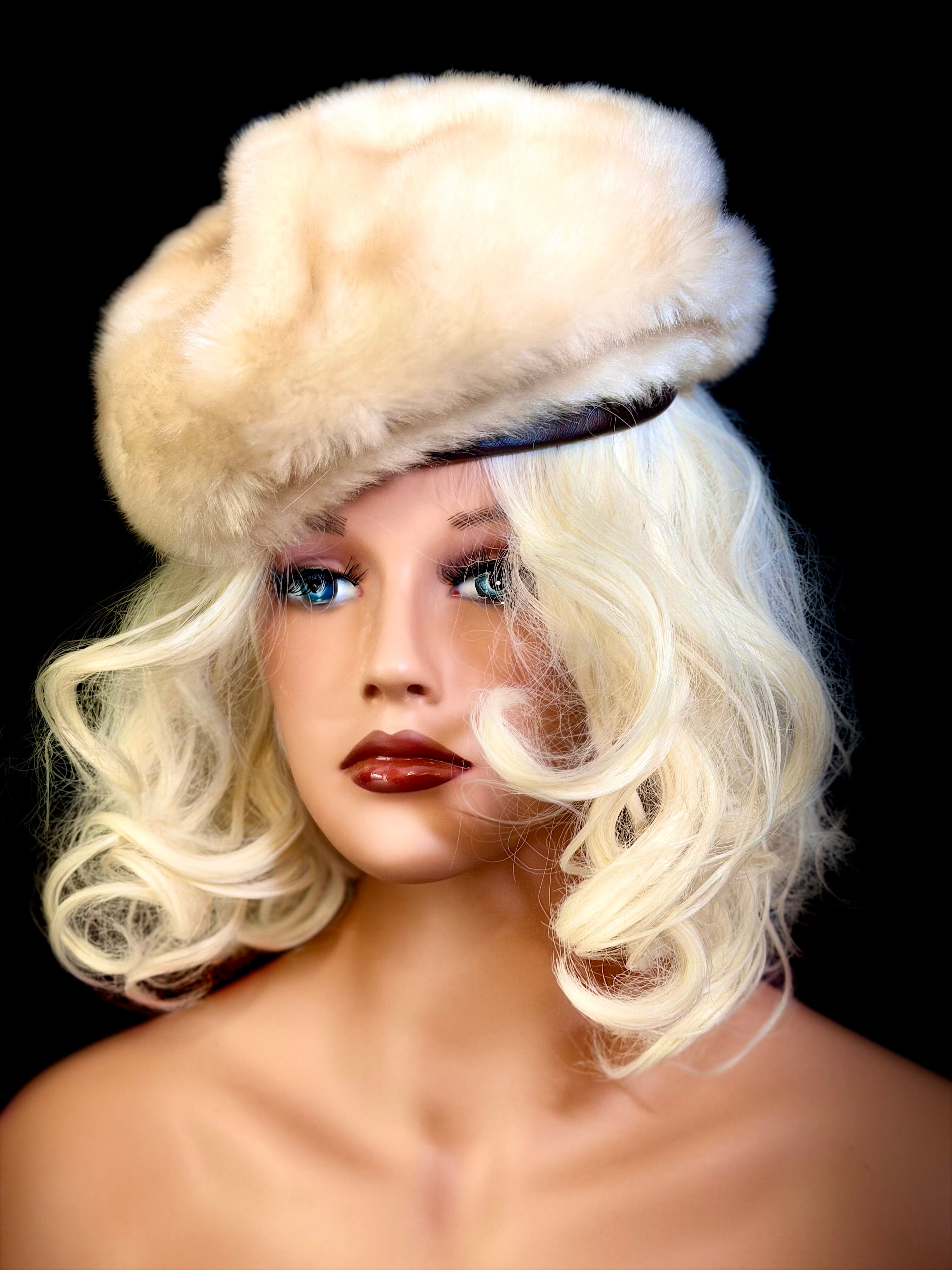 Vintage Faux Fur Pillbox / Russian Style Winter Hat
