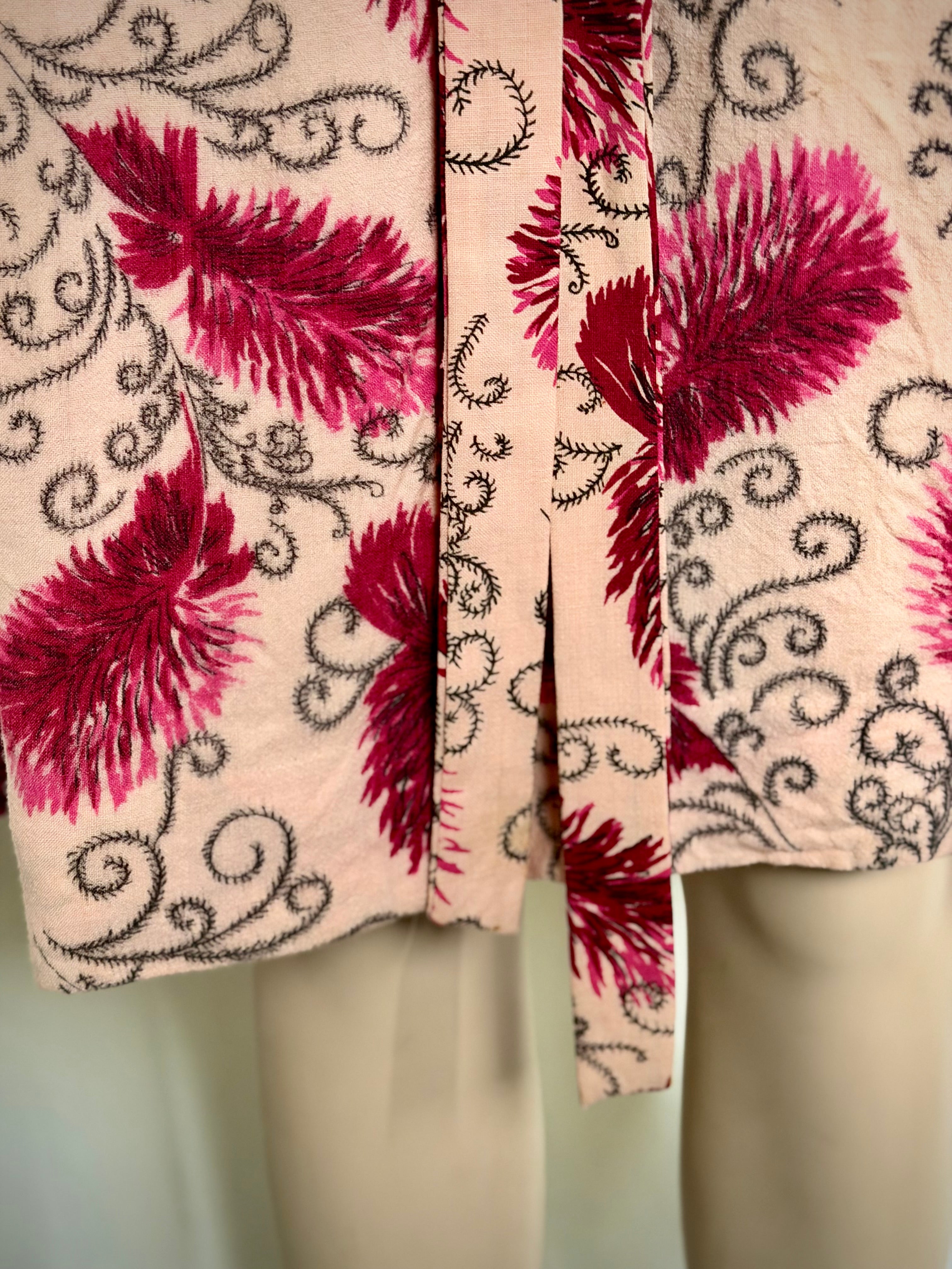 Circa 1940s Cotton Day Dress with Raspberry Print- Professionally Restored