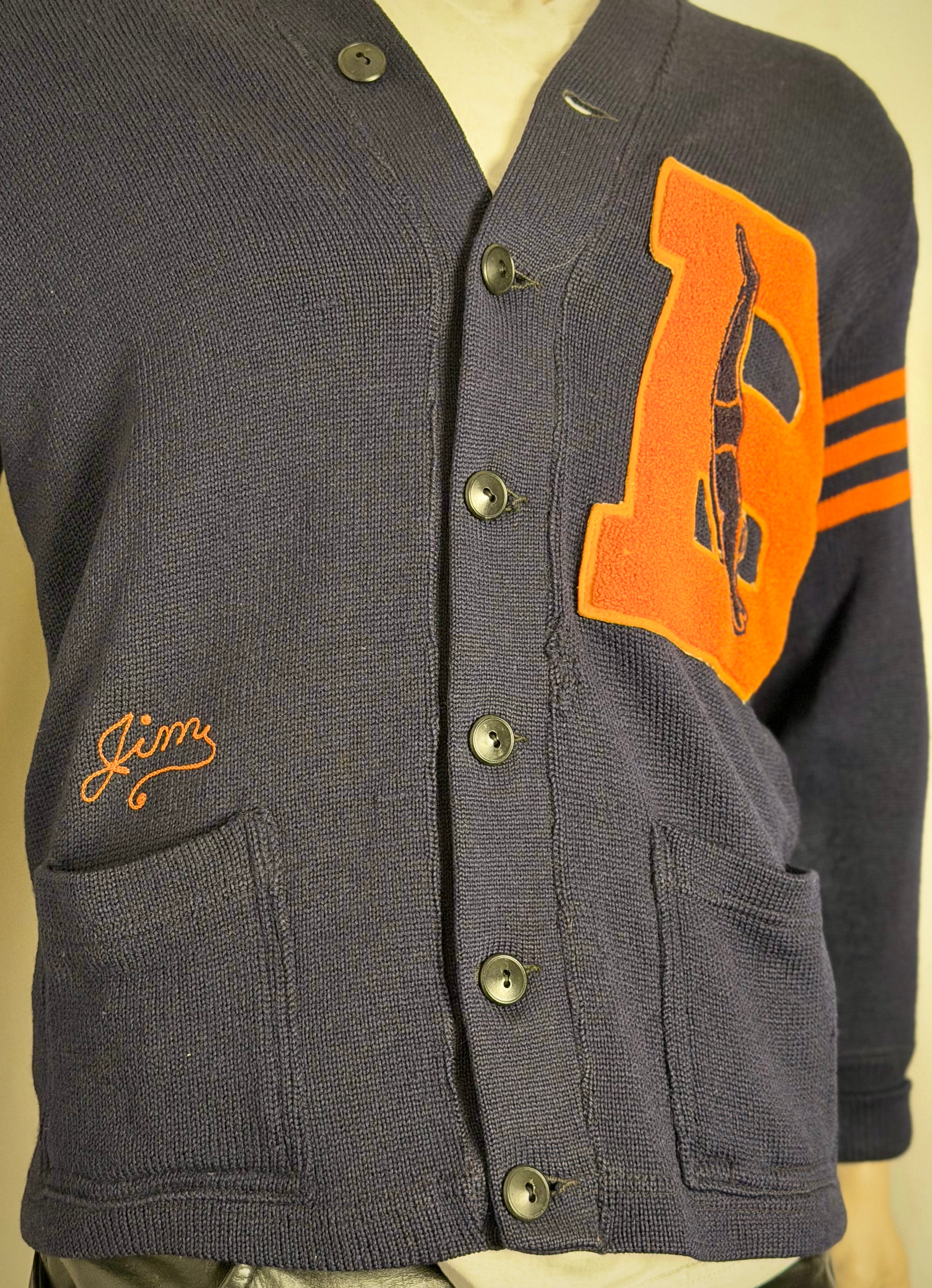 1940s–50s Varsity Knit Cardigan with Chenille Letter Patch