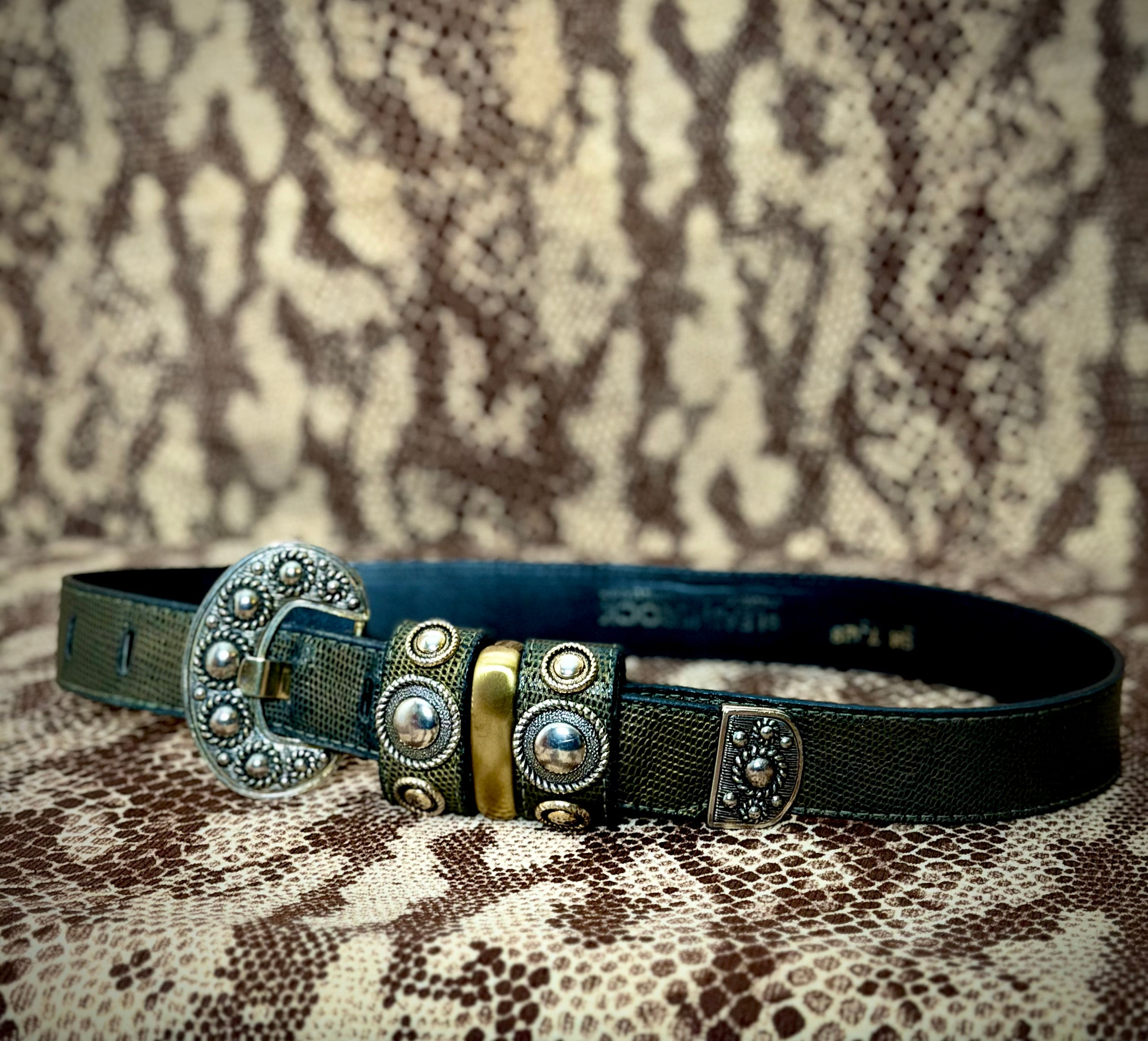 1970s Leatherock San Diego Lizard Print Leather Belt - Made In USA
