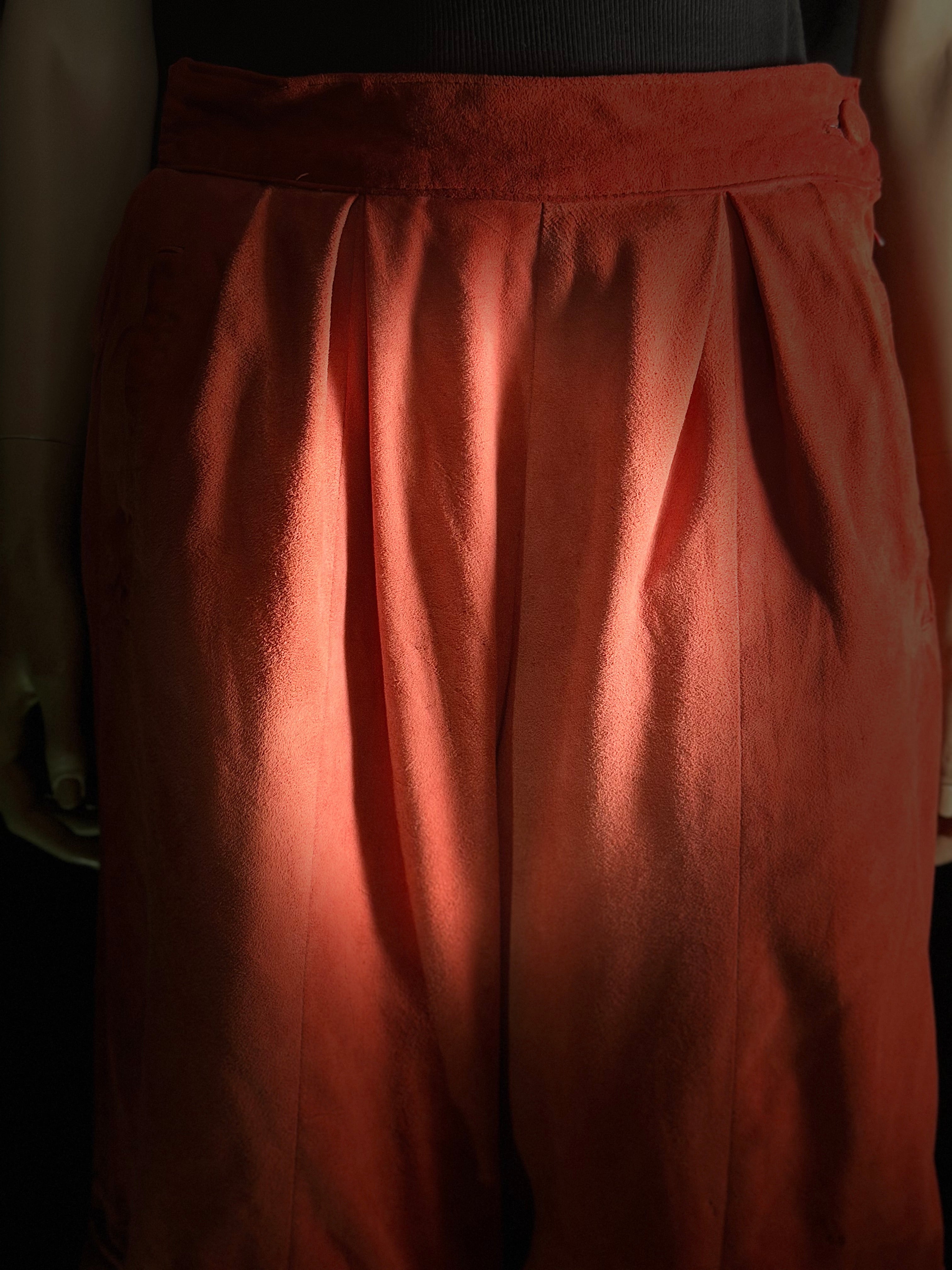 Vintage Suede Wide-Leg Shorts - Peach-Rust Tone, Fully Lined