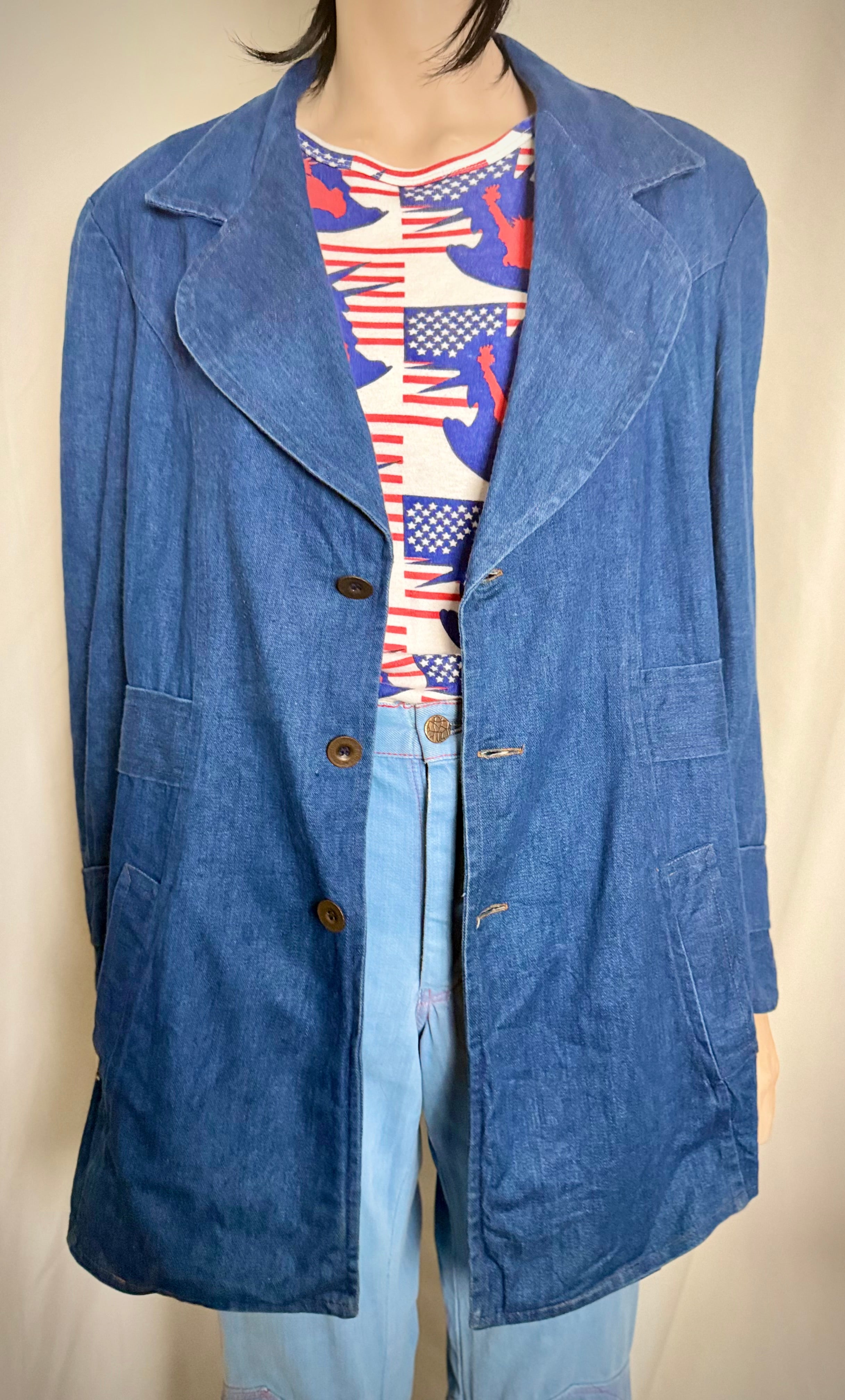 Late 60s French Indigo Utility Jacket – Military Workwear, Long Line