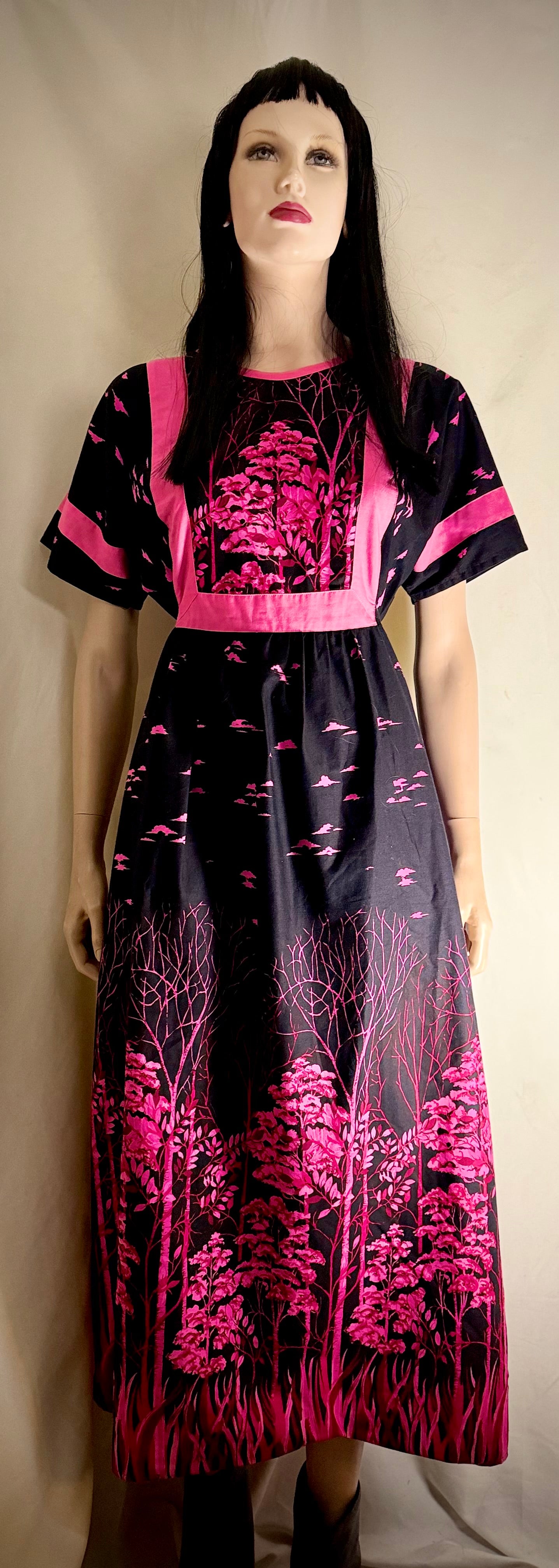 1980s Folk Print Cotton Smock Dress