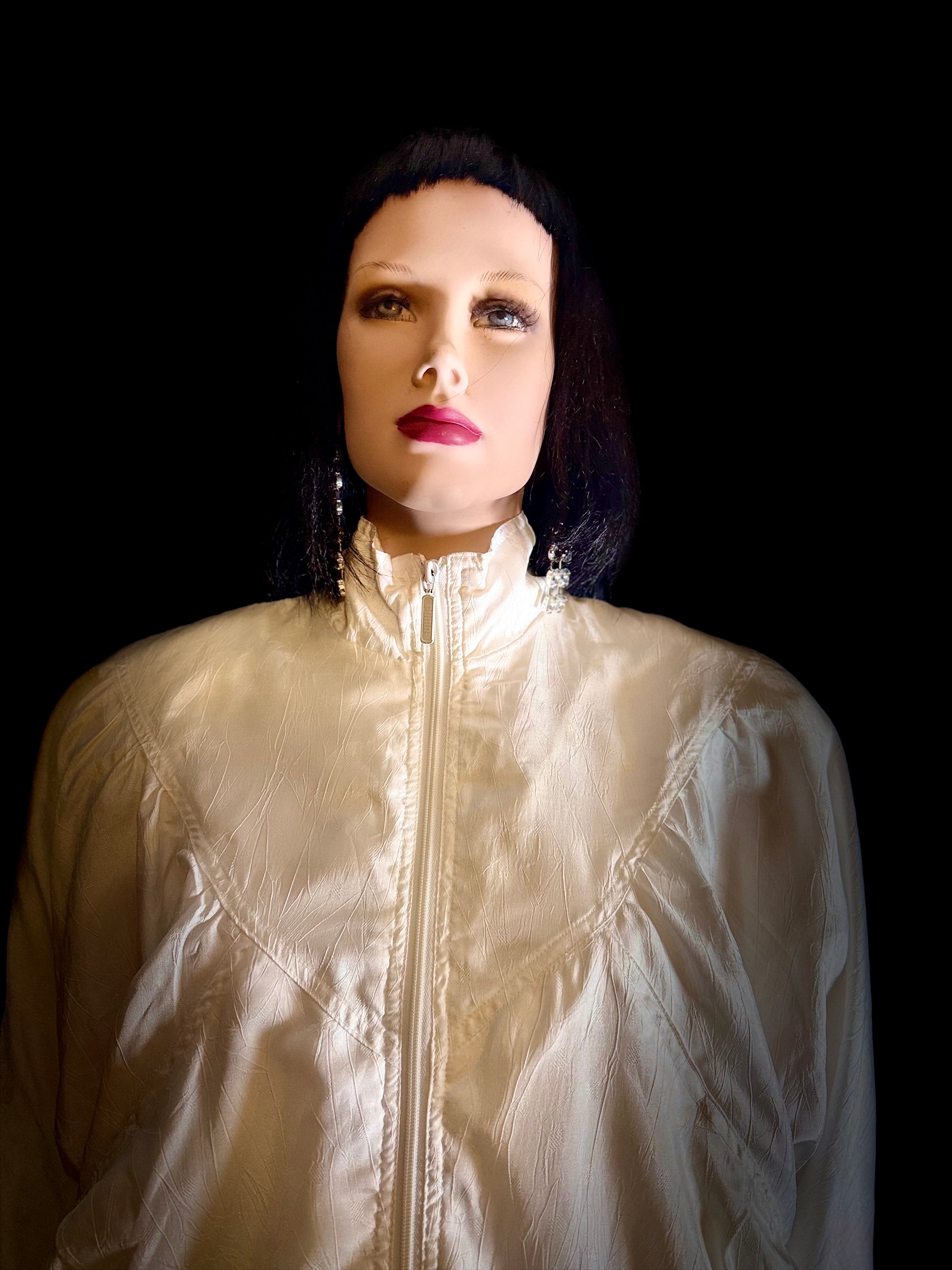 1980s Puma Ivory Track Jacket with Power Shoulders - Rare Sport-Luxe Vintage