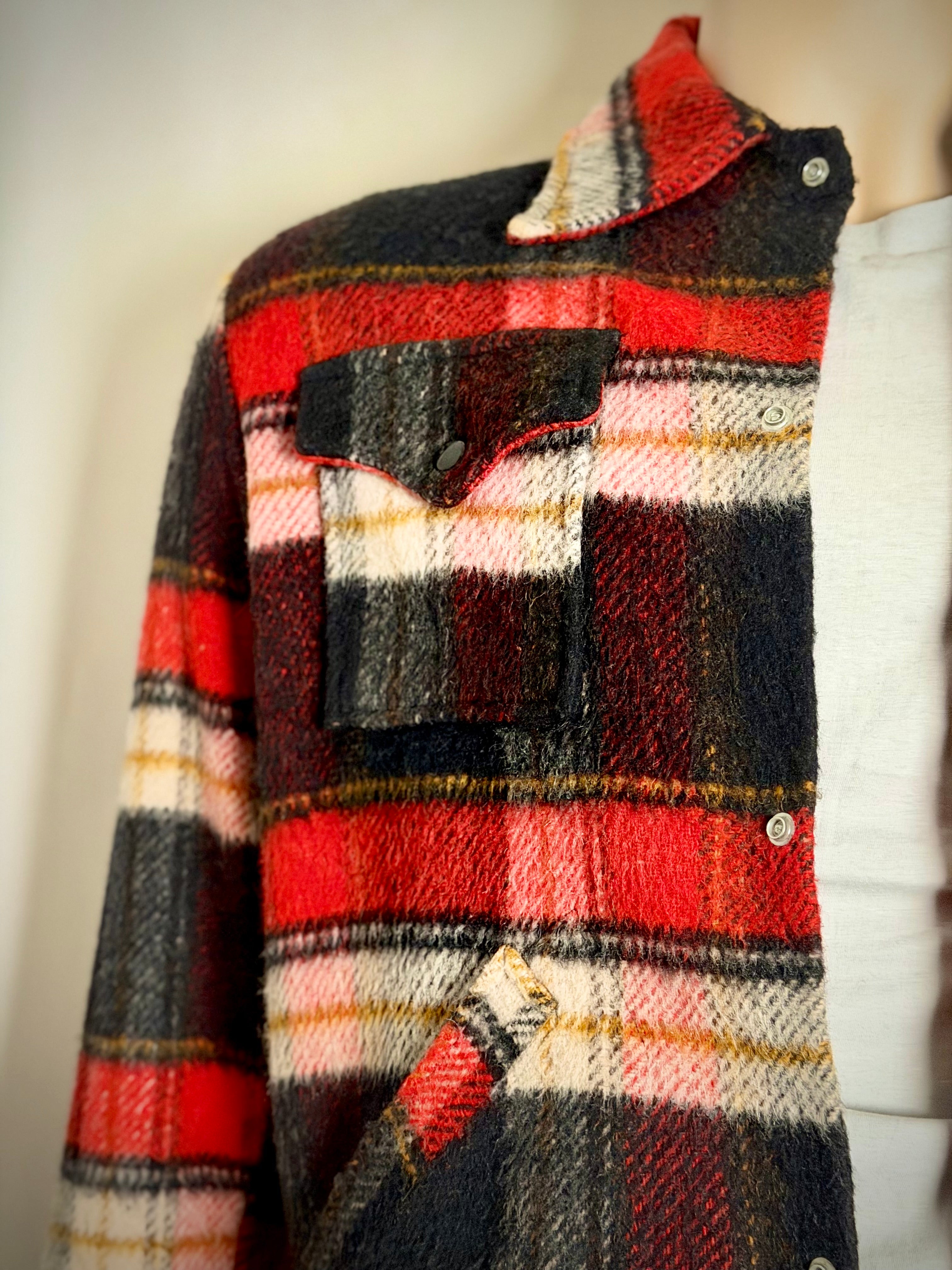 1960s Vintage Heavy Wool Plaid Snap Jacket
