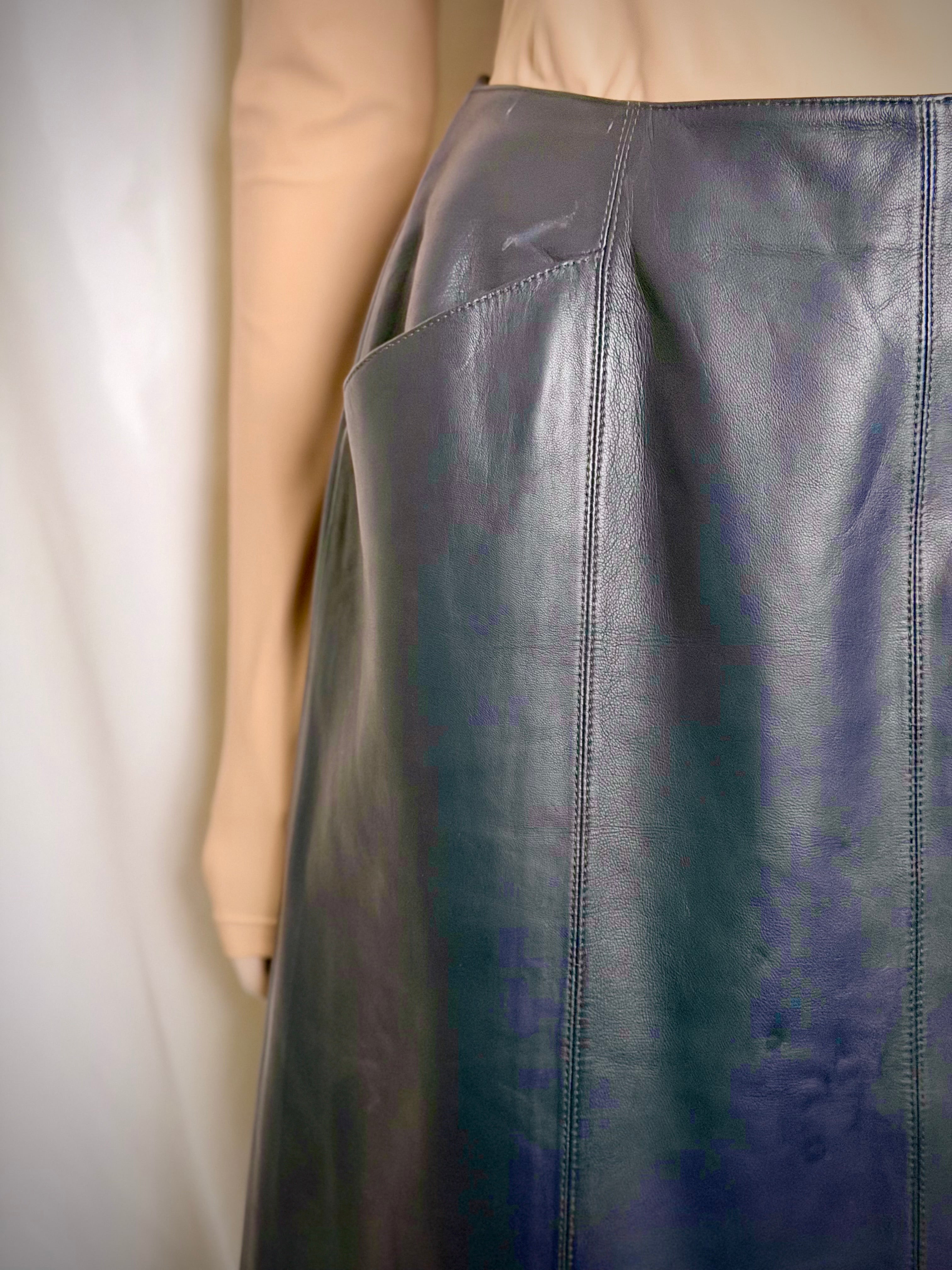 Chanel Navy Lambskin Skirt with Silk Lining - Made in France