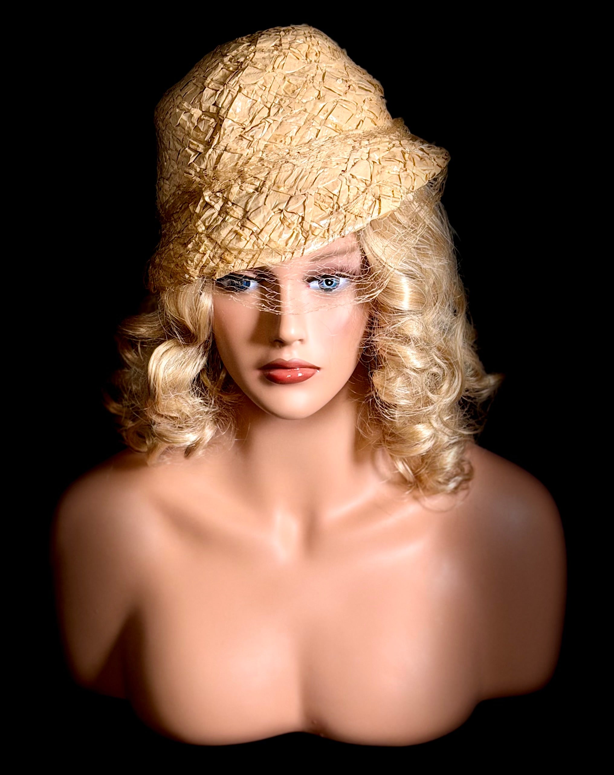 1940s Straw Cloche Hat with Original Net Veiling