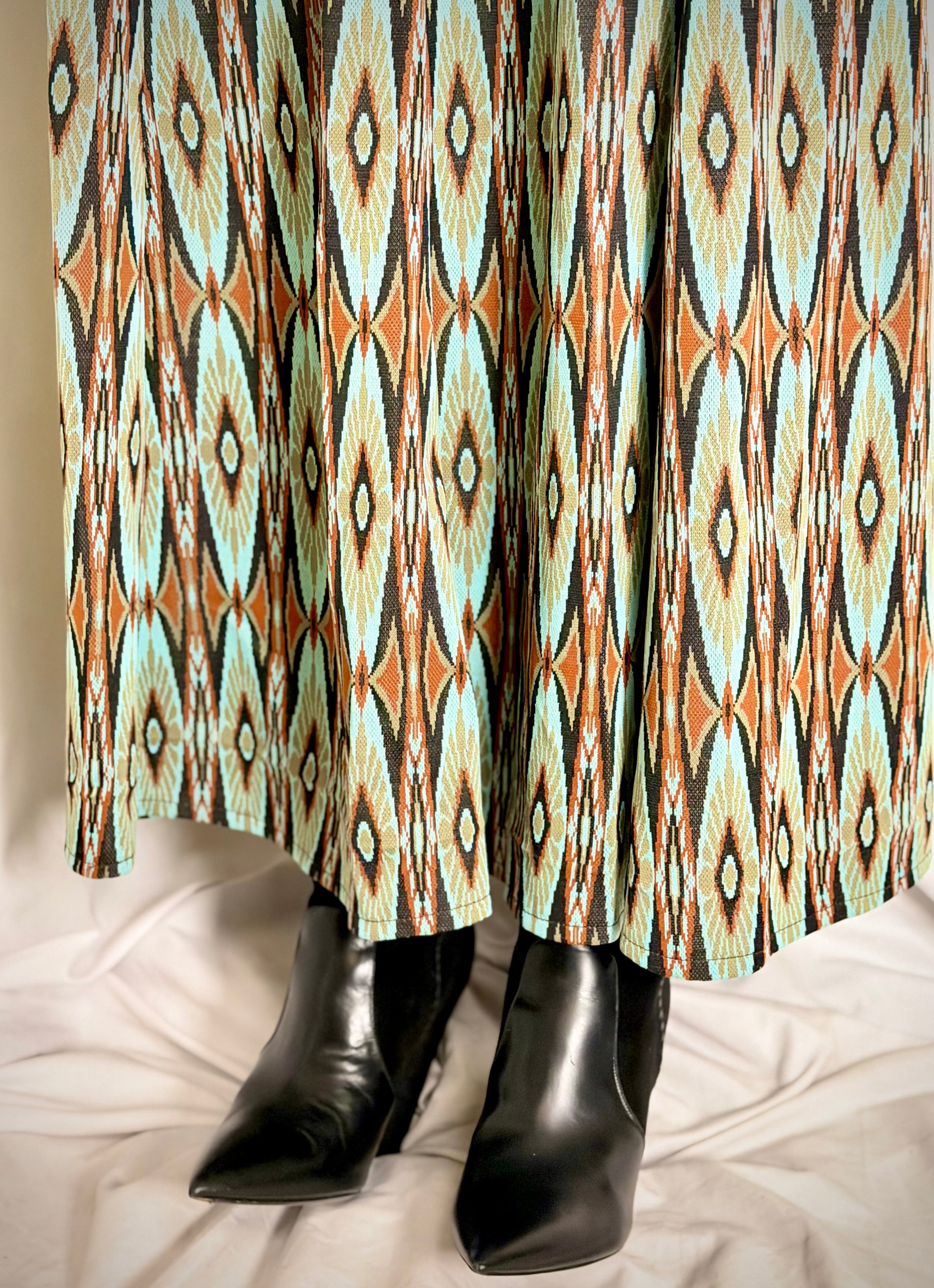 70s Geometric Knit Maxi Skirt