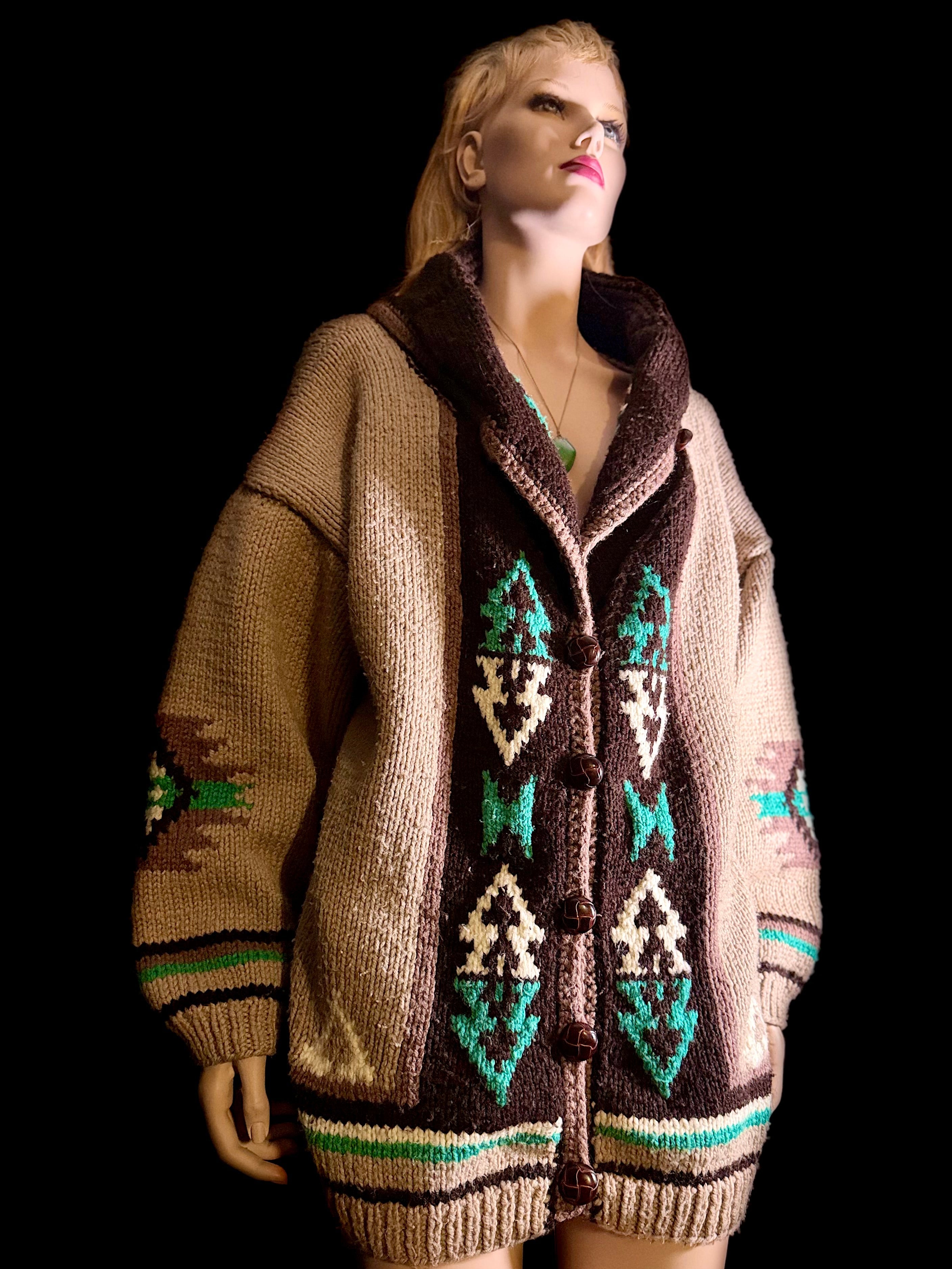 Authentic Vintage Cowichan Cardigan - Hand-Knit Wool