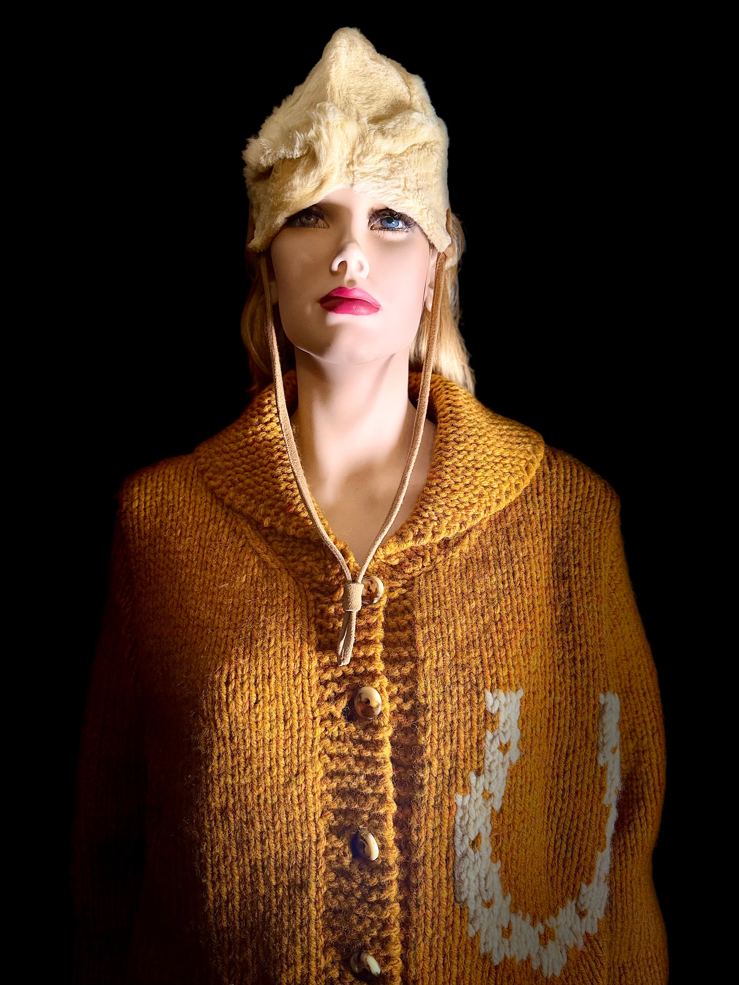 Exceptional Mid-Century Cowichan Cardigan - Horse and Rider Motif, Fully Lined