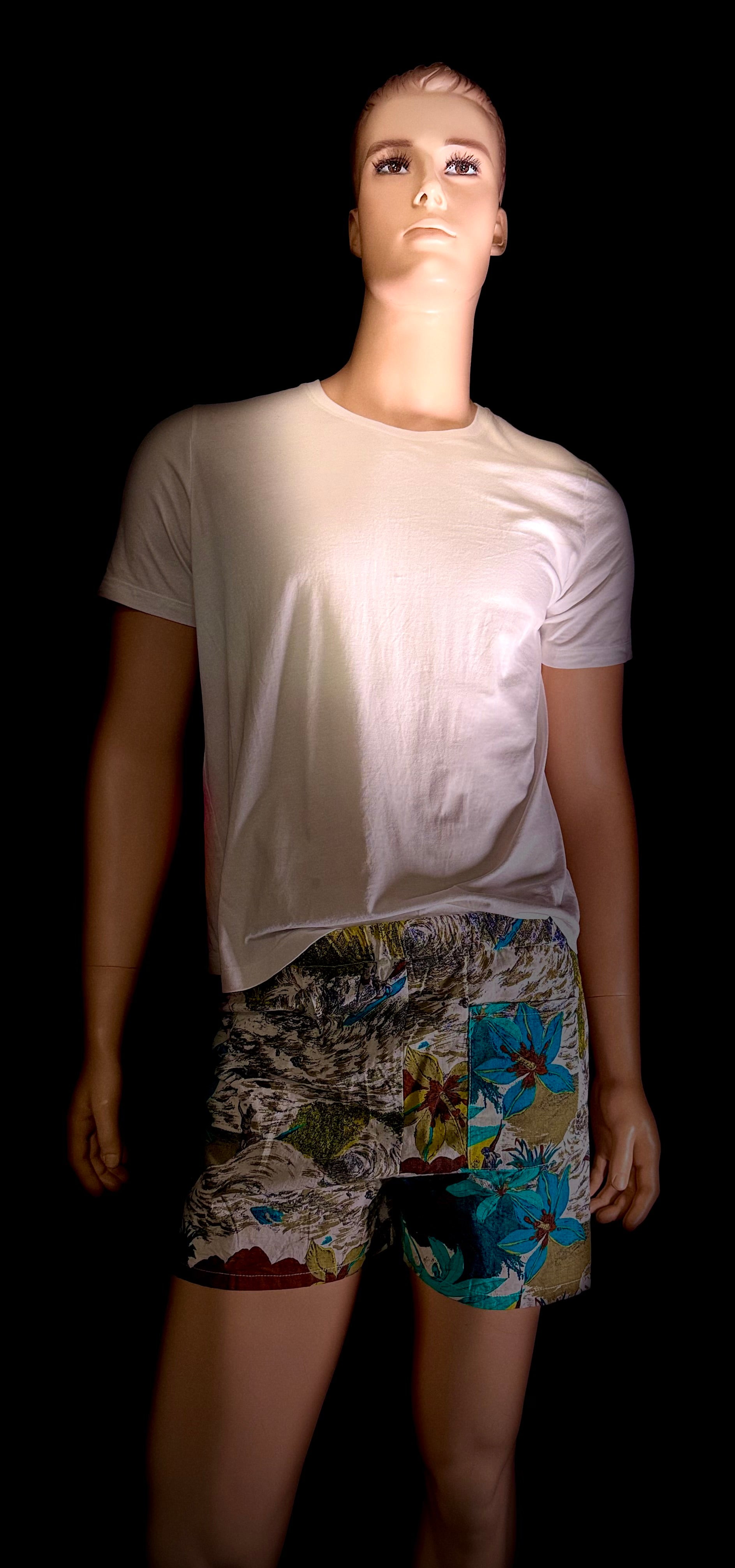 1960s Tropical Print Swim Shorts - Op-Art Floral Boxer Style (Rare)