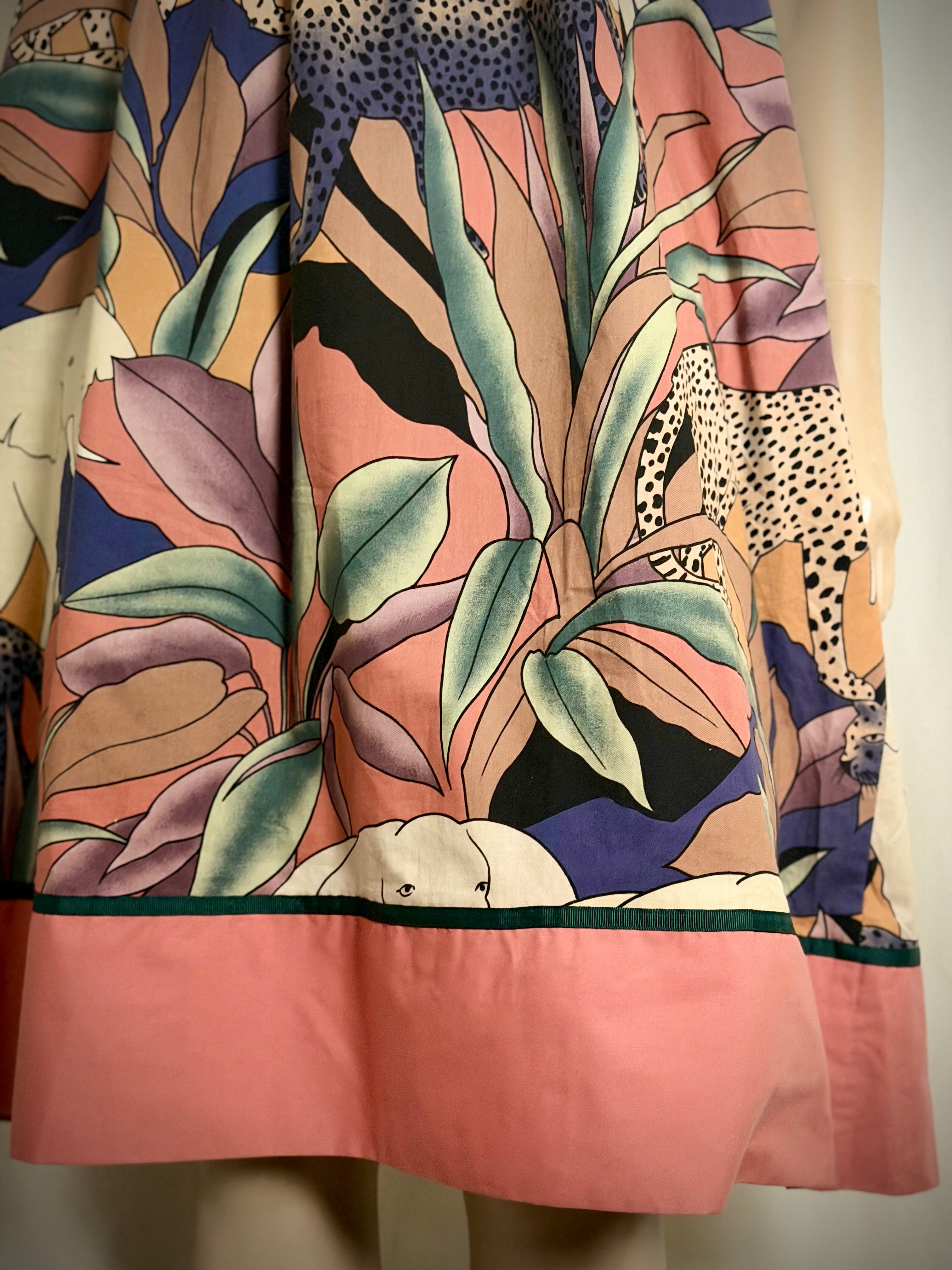 1980s Krist Gudnason California Safari Print Cotton Dress