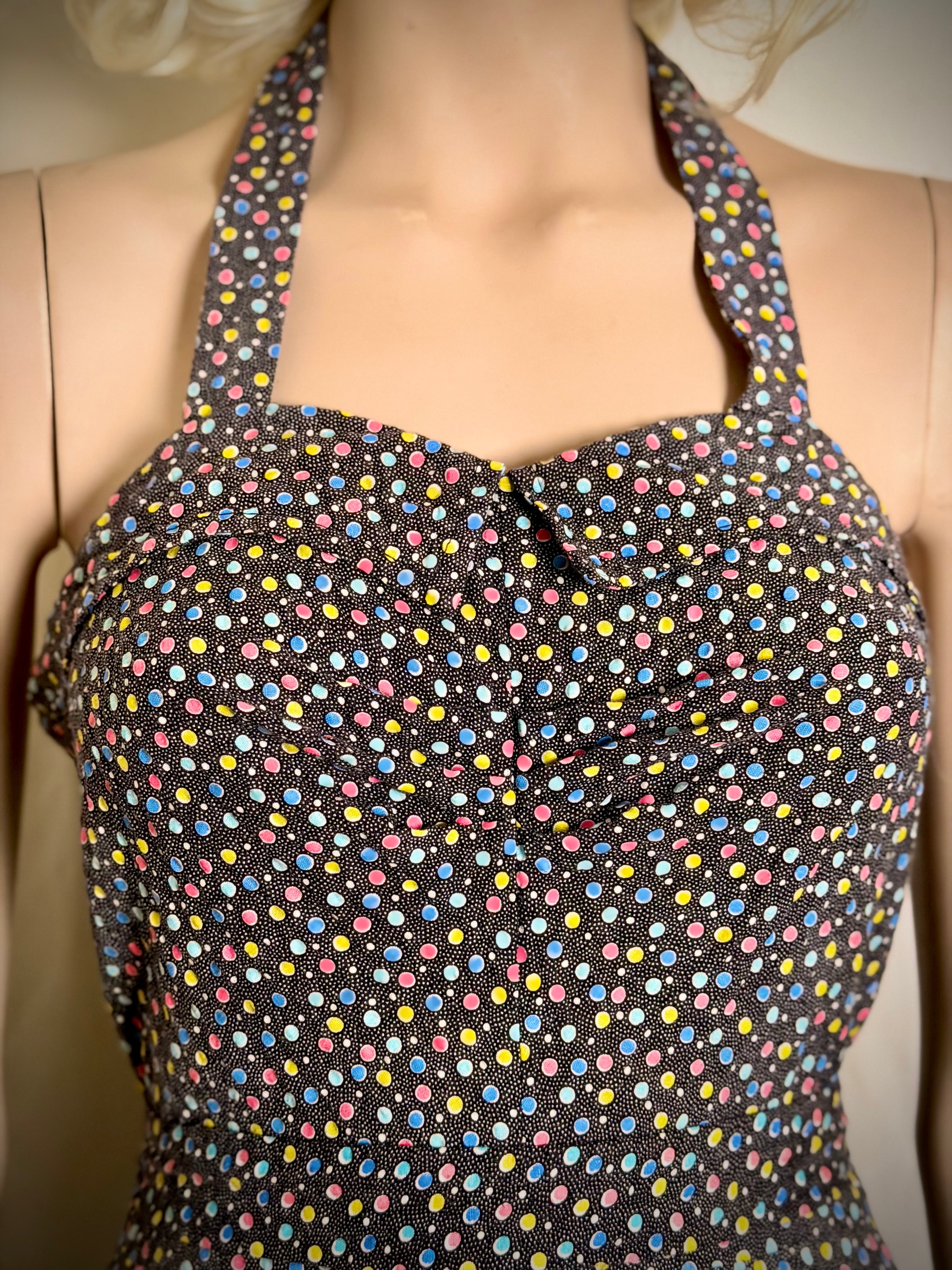 1970s San Francisco Polka Dot Halter Dress