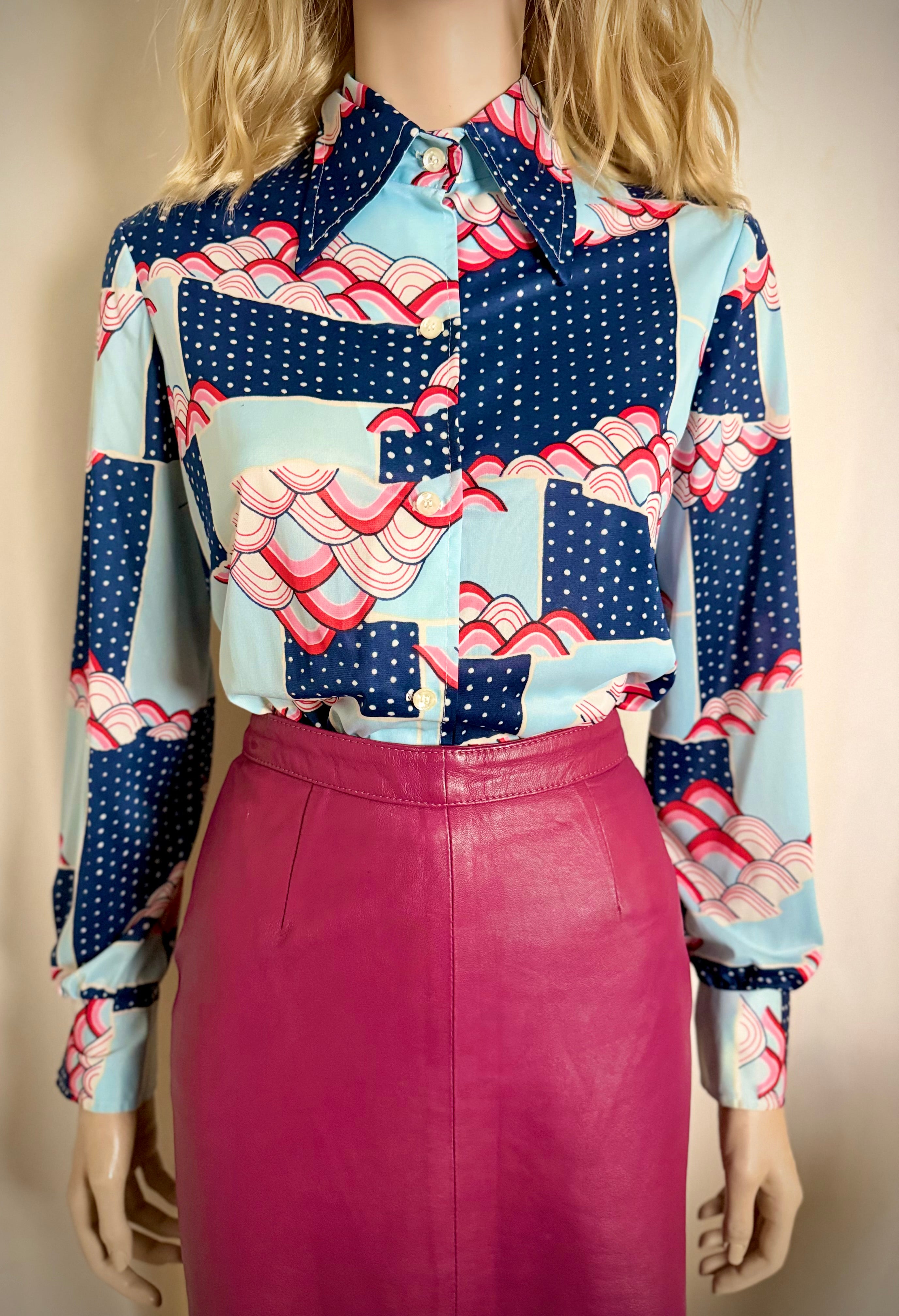 Vintage 70s Graphic Wave Print Shirt