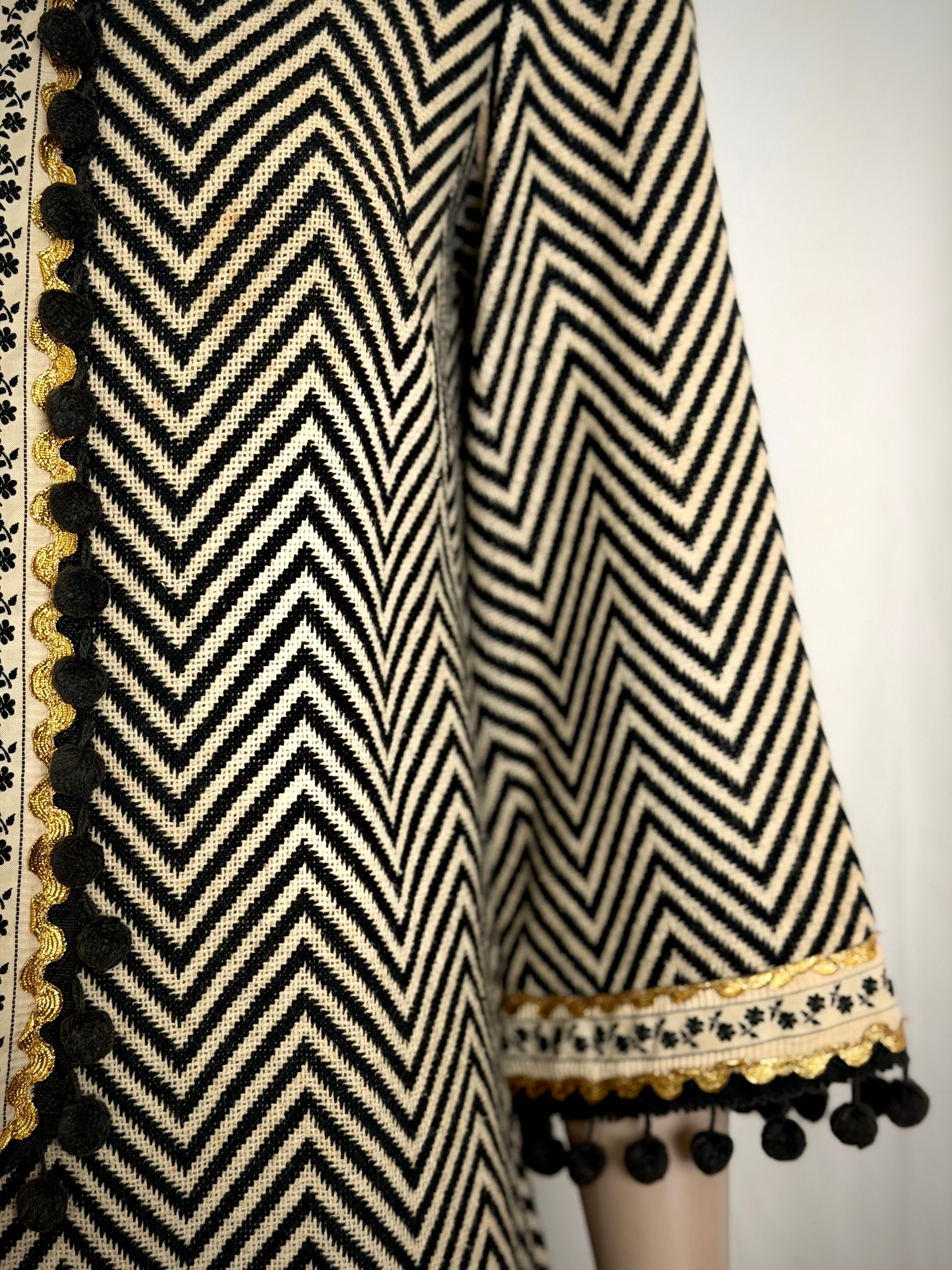 Mid-Century Chevron Weave Dress with Decorative Trim