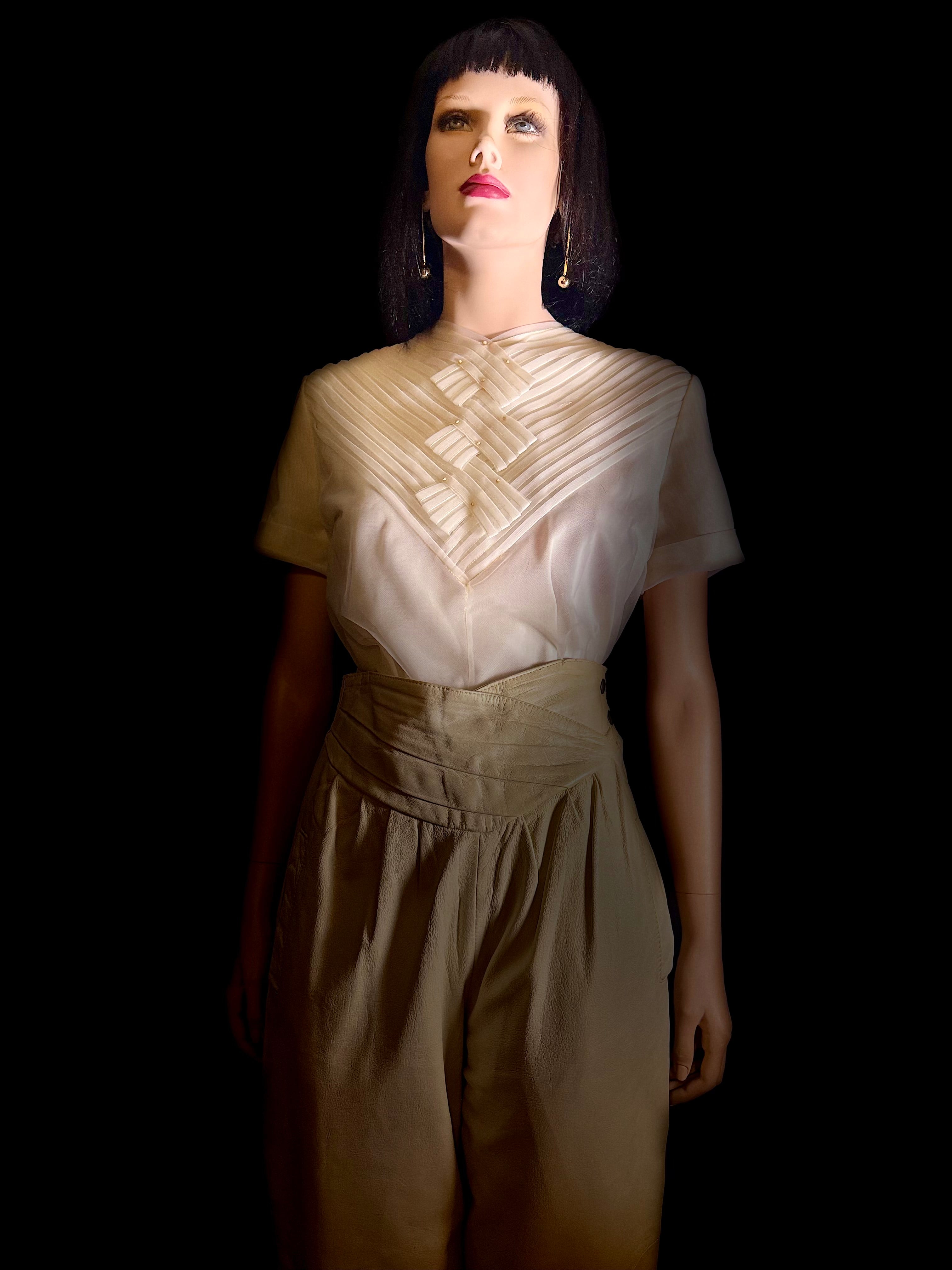 1950s Ivory Pleated Panel Blouse - Immaculate Condition