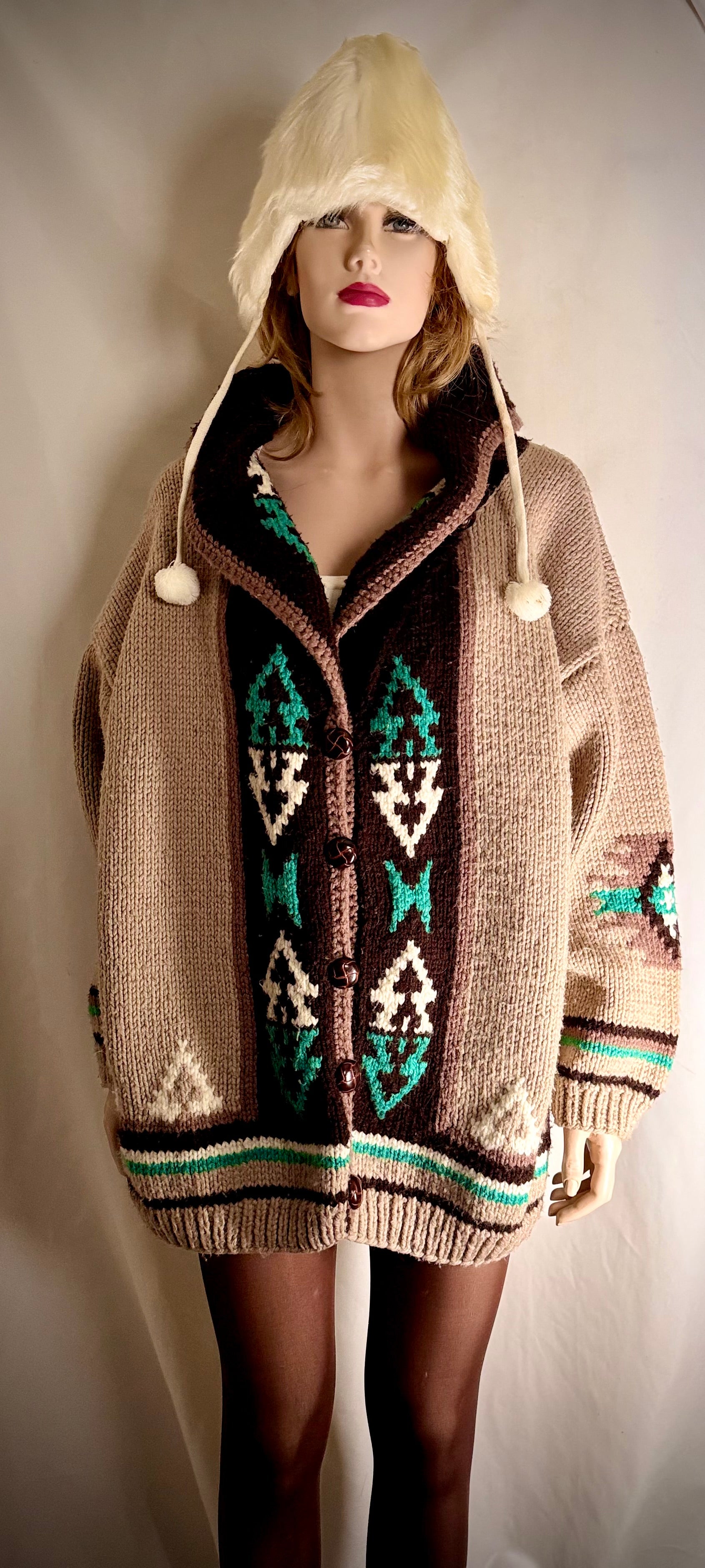 Authentic Vintage Cowichan Cardigan - Hand-Knit Wool