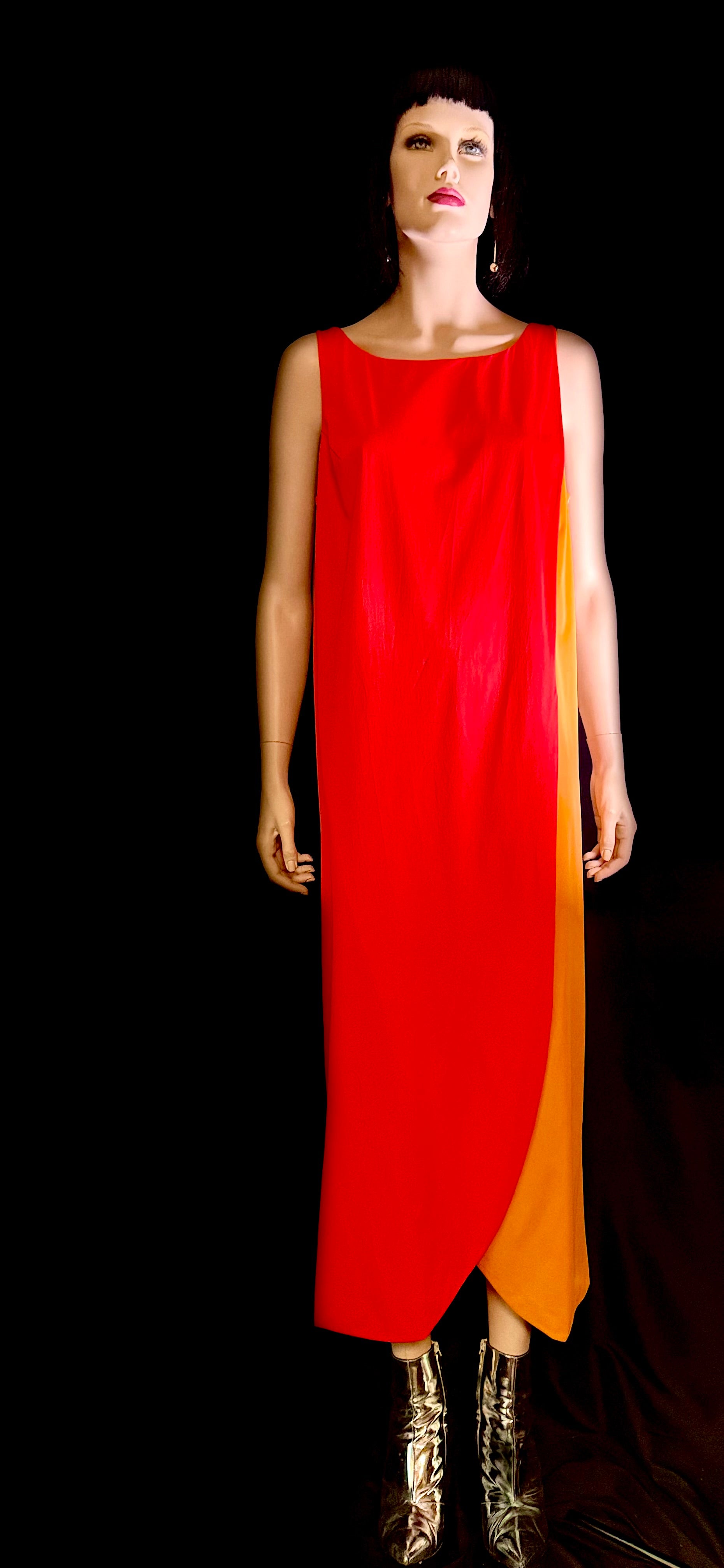 Rare 1960s Colour-Block Silk Column Gown - Miami Collector Piece