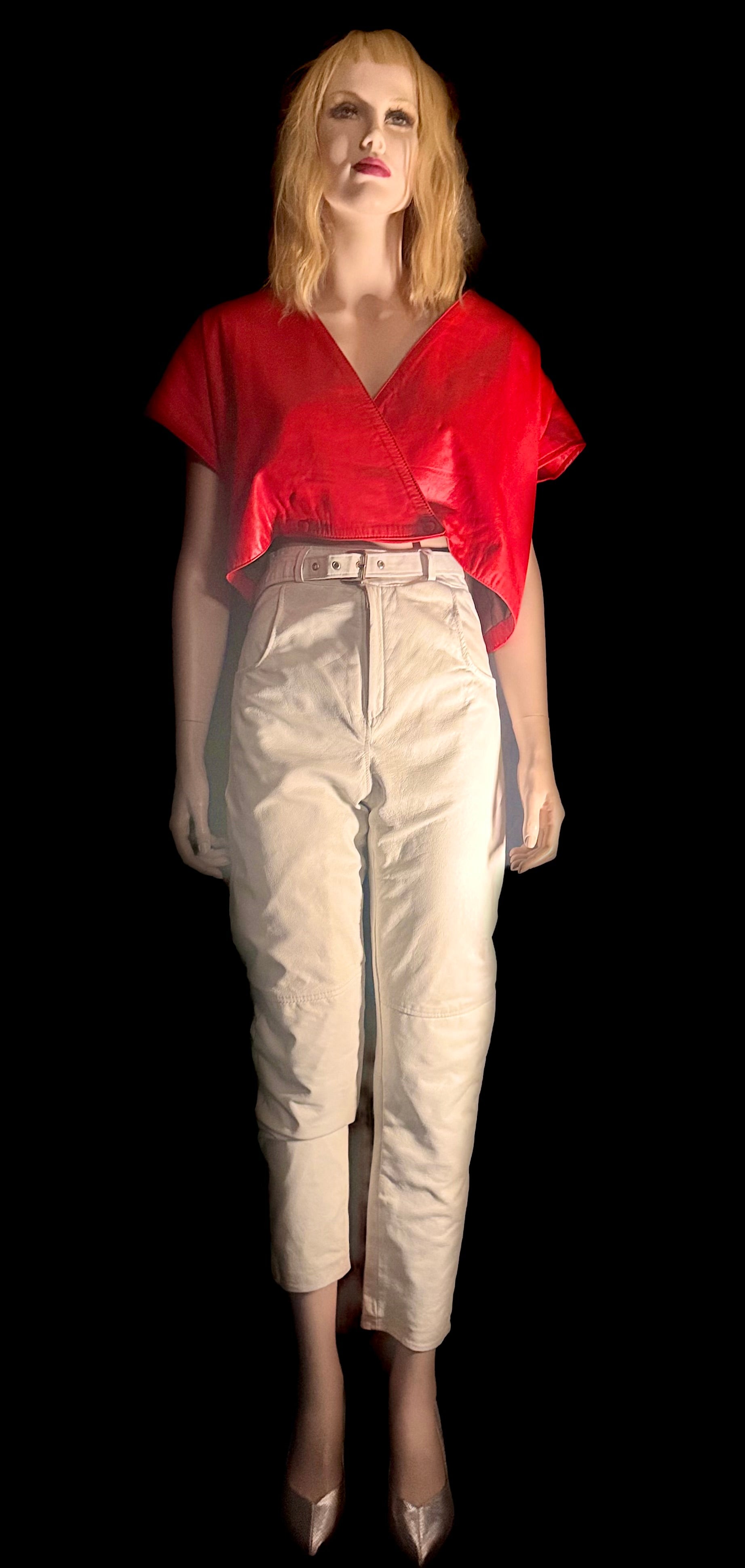 Vintage Late 1980s White Leather High-Waisted Tapered Pants