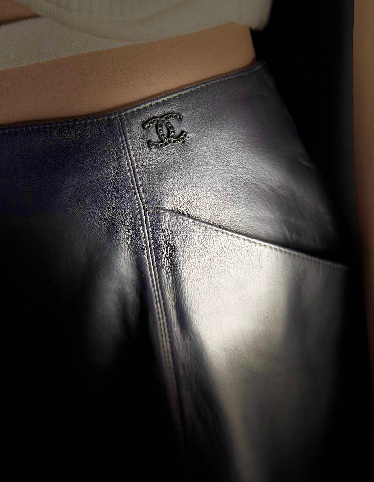 Chanel Navy Lambskin Skirt with Silk Lining - Made in France