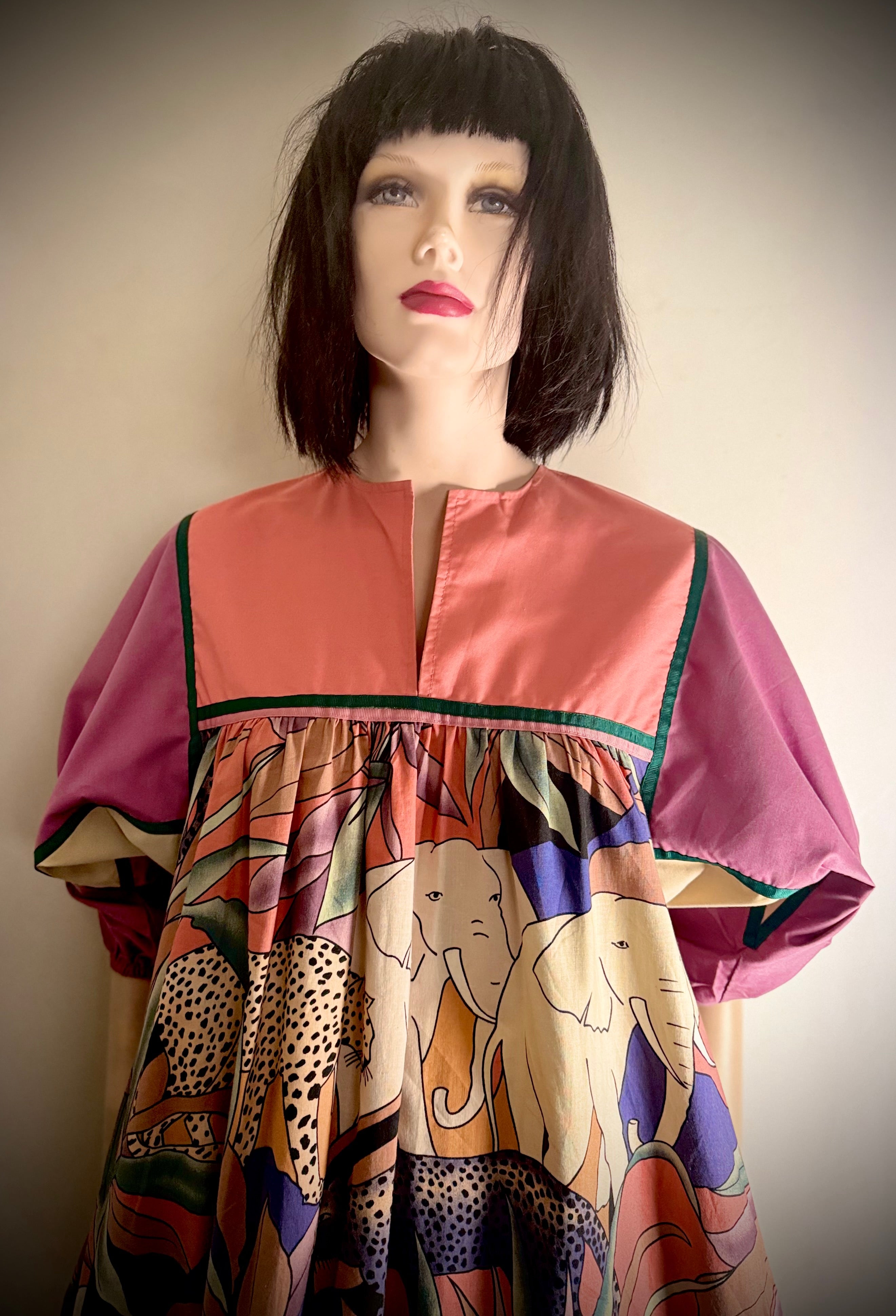 1980s Krist Gudnason California Safari Print Cotton Dress